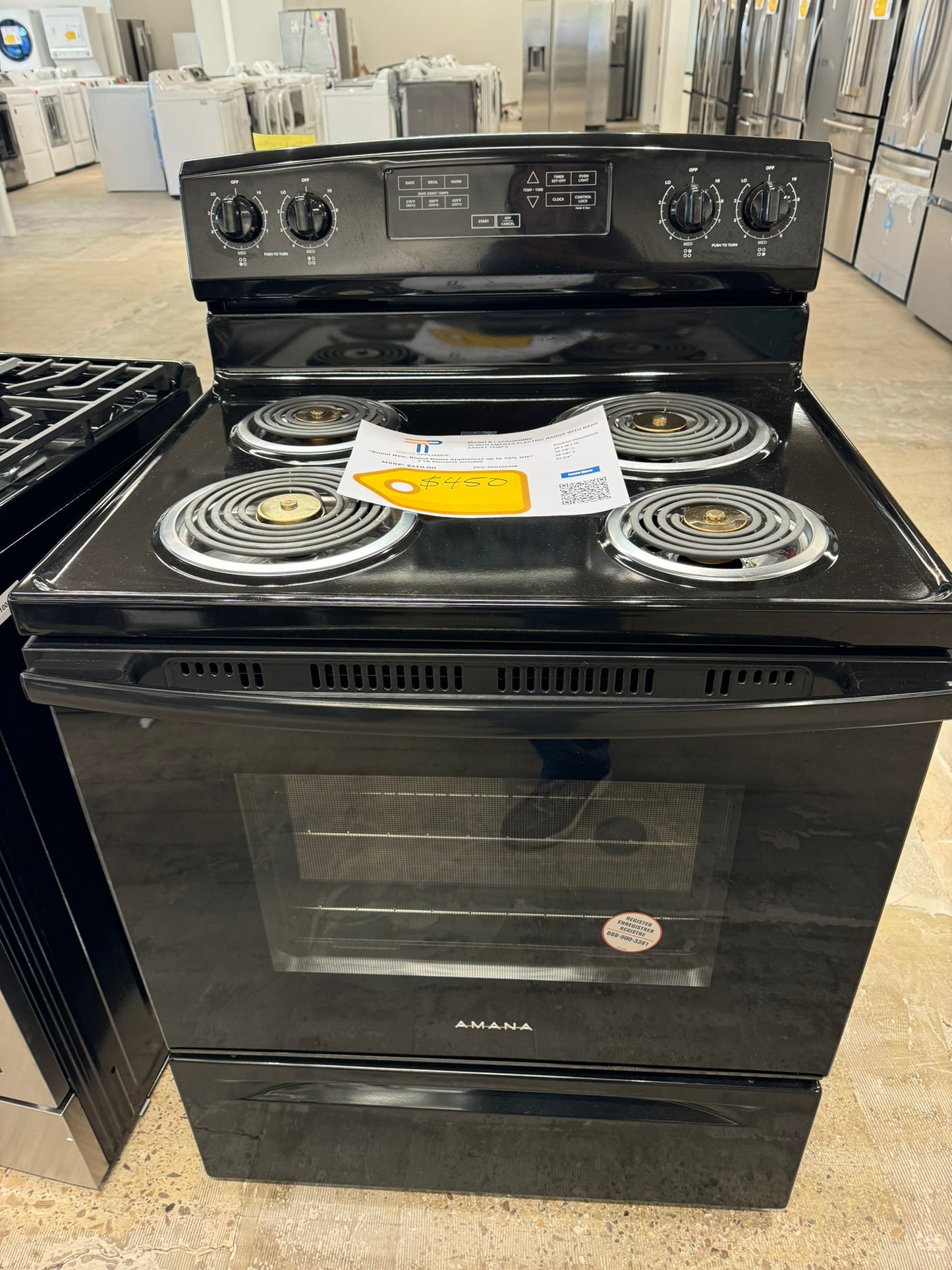 GREAT NEW AMANA BLACK ELECTRIC RANGE MODEL: ACR4303MFB RAG10029R