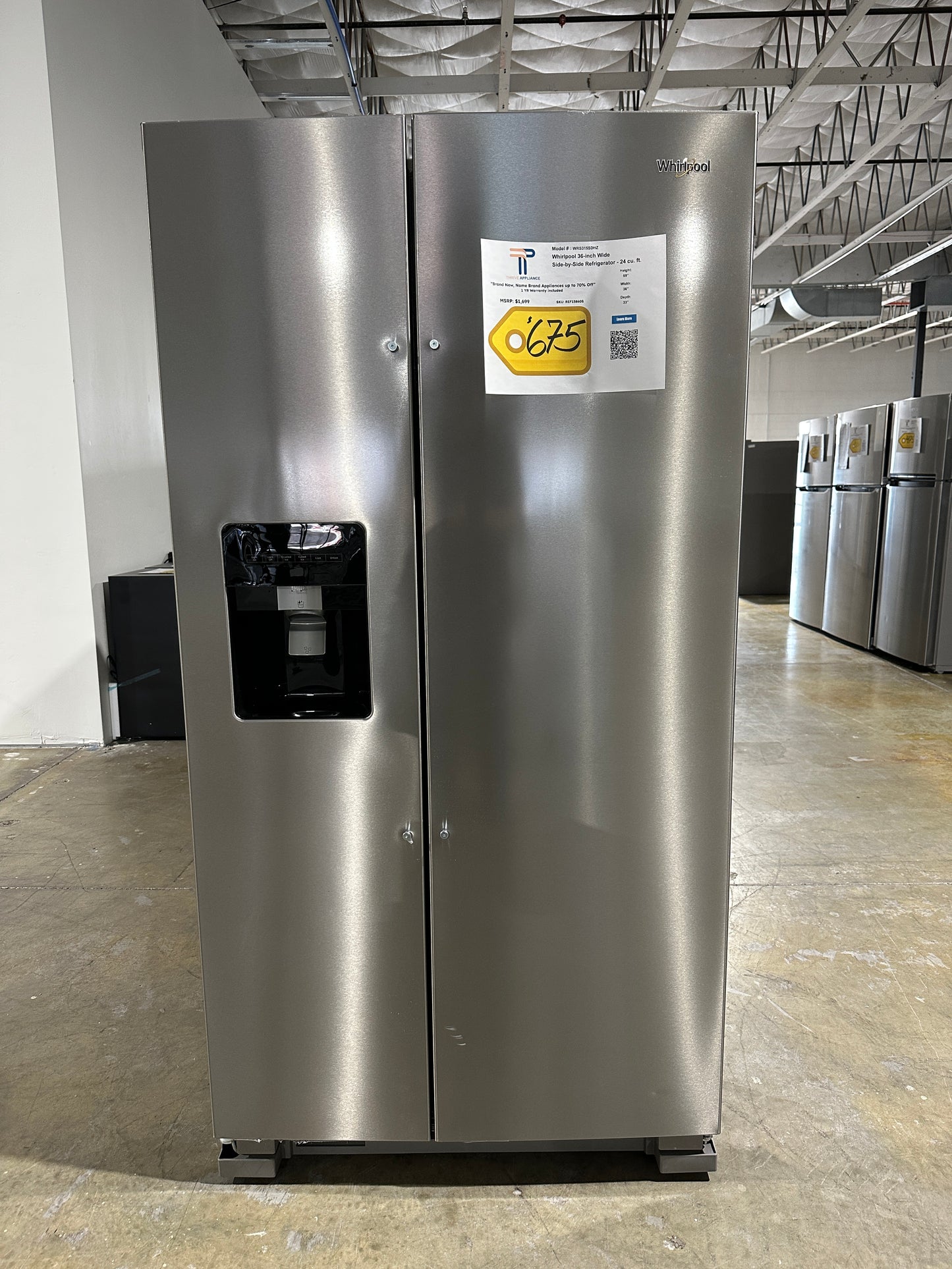 GREAT PRICE! Whirlpool 36 Side-by-Side Refrigerator MODEL: WRS315SDHZ REF13860S