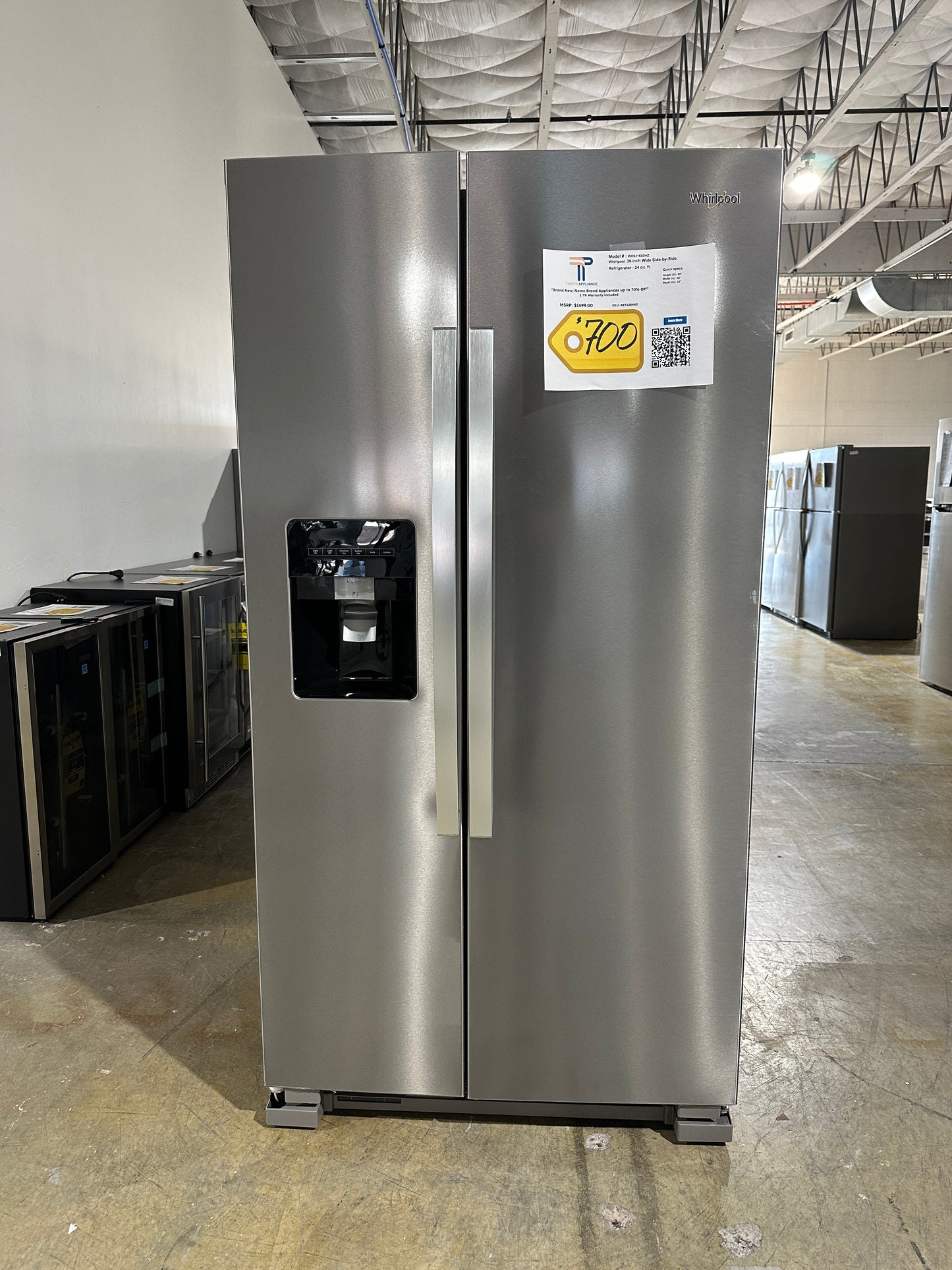 NEW! Whirlpool 36 Side-by-Side Refrigerator MODEL: WRS315SDHZ REF13844S