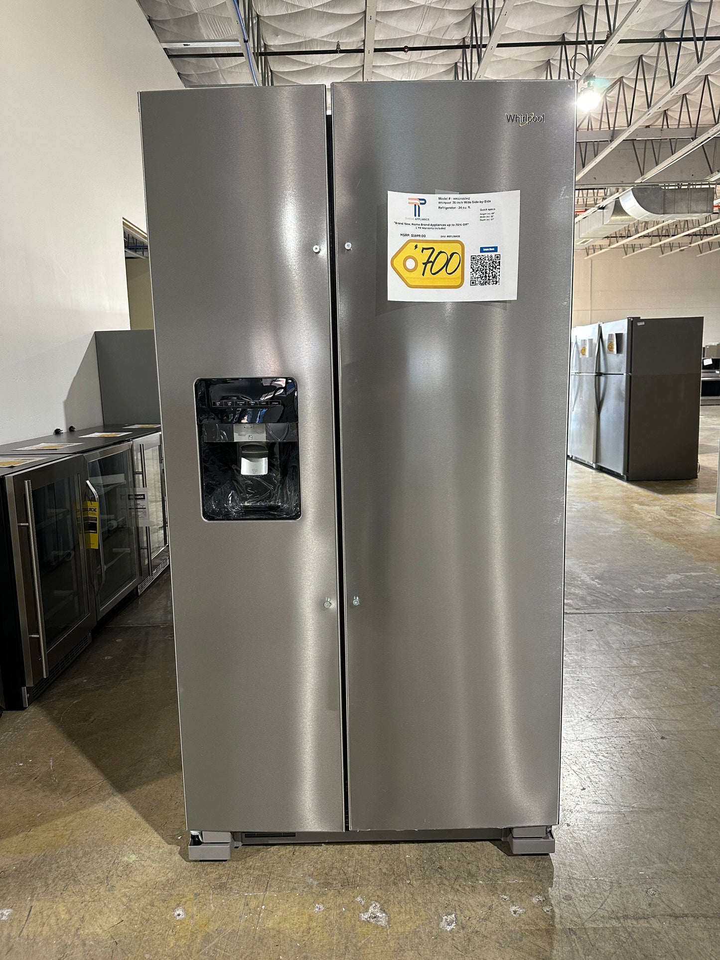 BEAUTIFUL NEW WHIRLPOOL SIDE BY SIDE REFRIGERATOR MODEL: WRS315SDHZ REF13843S