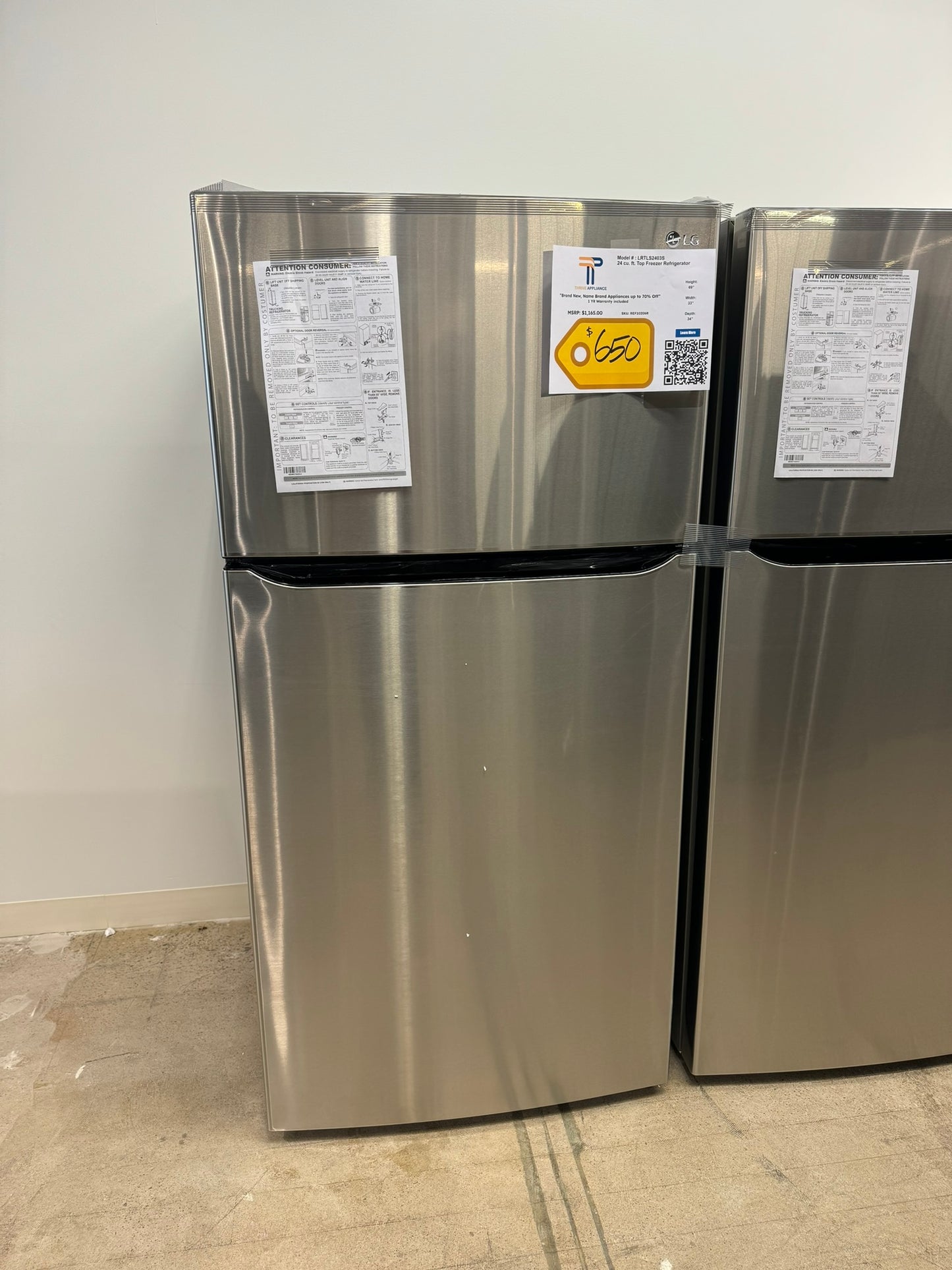 GREAT NEW GARAGE READY LG FRIDGE MODEL: LRTLS2403S REF10206R