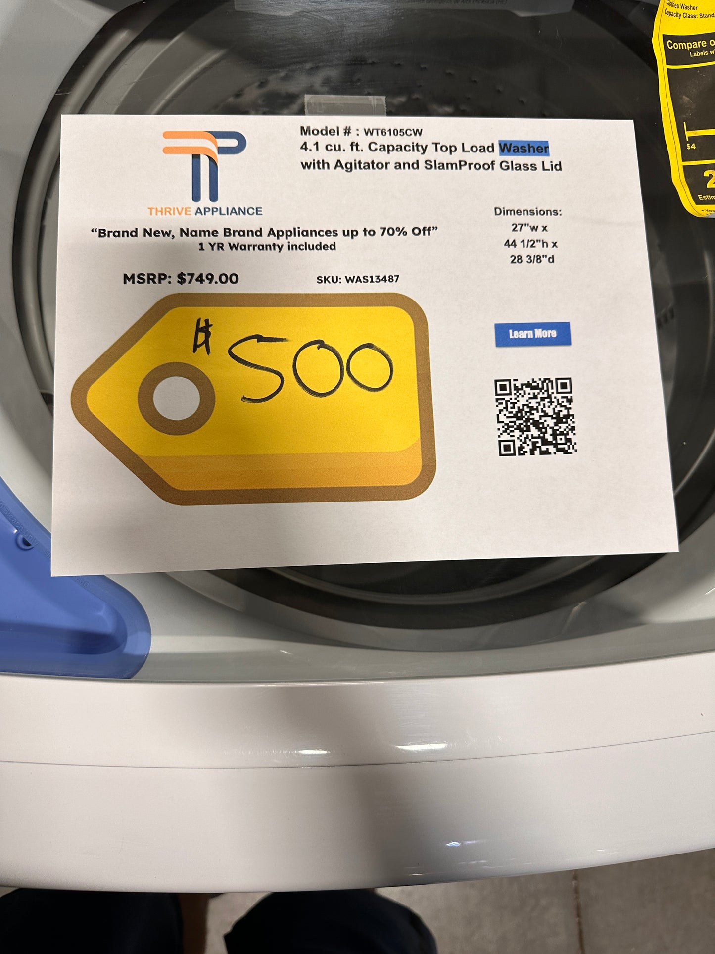 GREAT NEW LG TOP LOAD WASHER WITH TURBODRUM MODEL: WT6105CW WAS13487