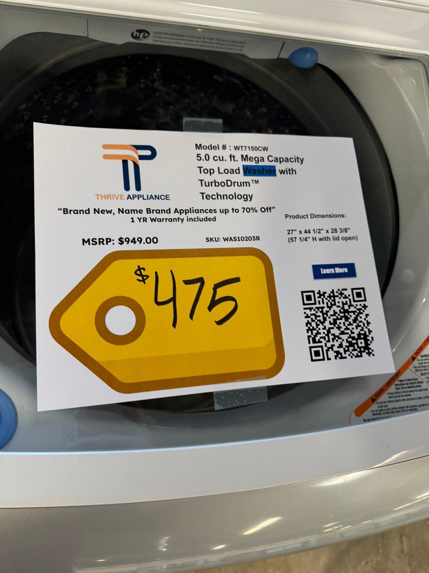 GREAT NEW LG TOP LOAD WASHING MACHINE MODEL: WT7150CW WAS10203R