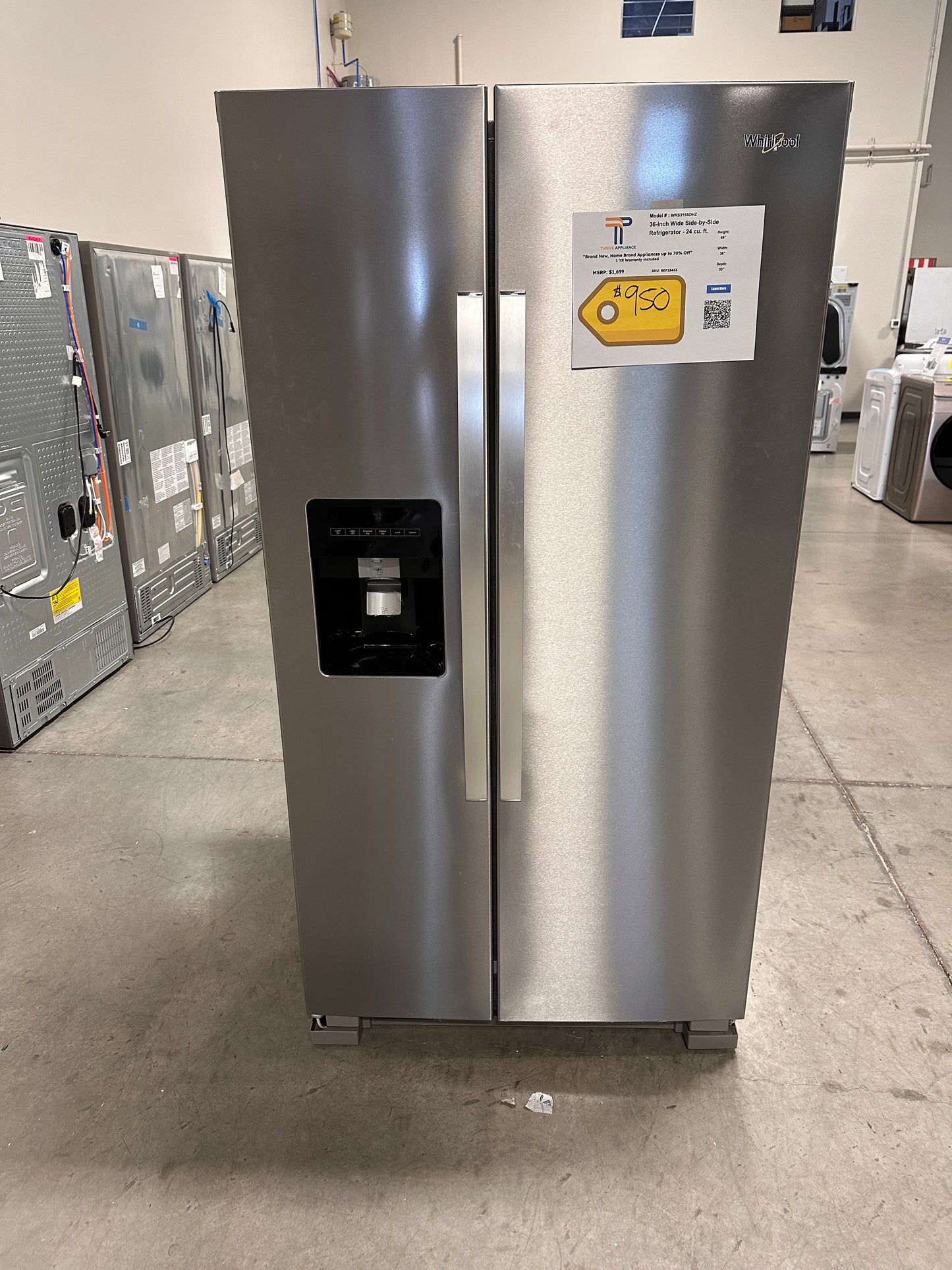 Whirlpool - 24.6 Cu. Ft. Side-by-Side Refrigerator - MODEL: WRS315SDHZ REF13453