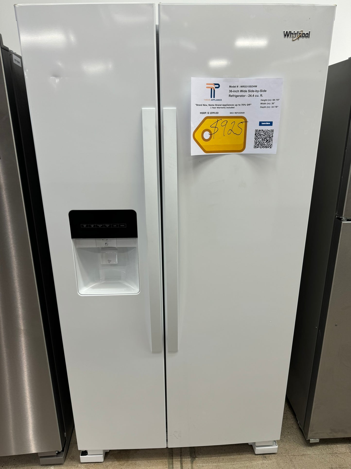 GORGEOUS NEW WHIRLPOOL WHITE SIDE BY SIDE REFRIGERATOR MODEL: WRS315SDHW REF10256R
