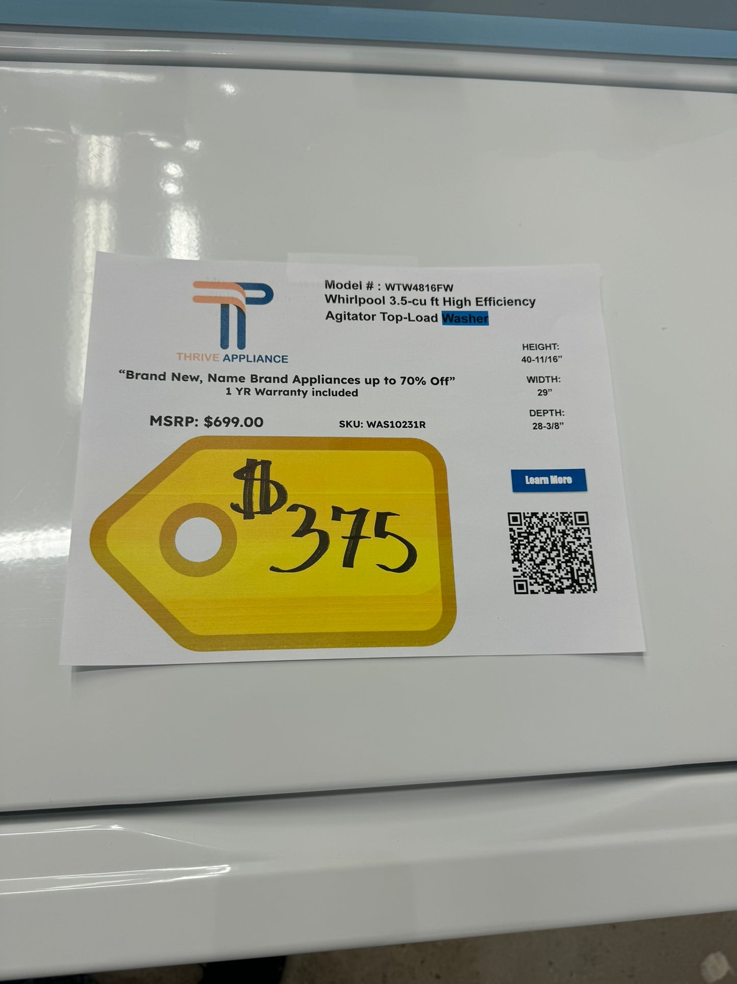 GORGEOUS NEW WHIRLPOOL TOP LOAD WASHING MACHINE MODEL: WTW4816FW  WAS10231R