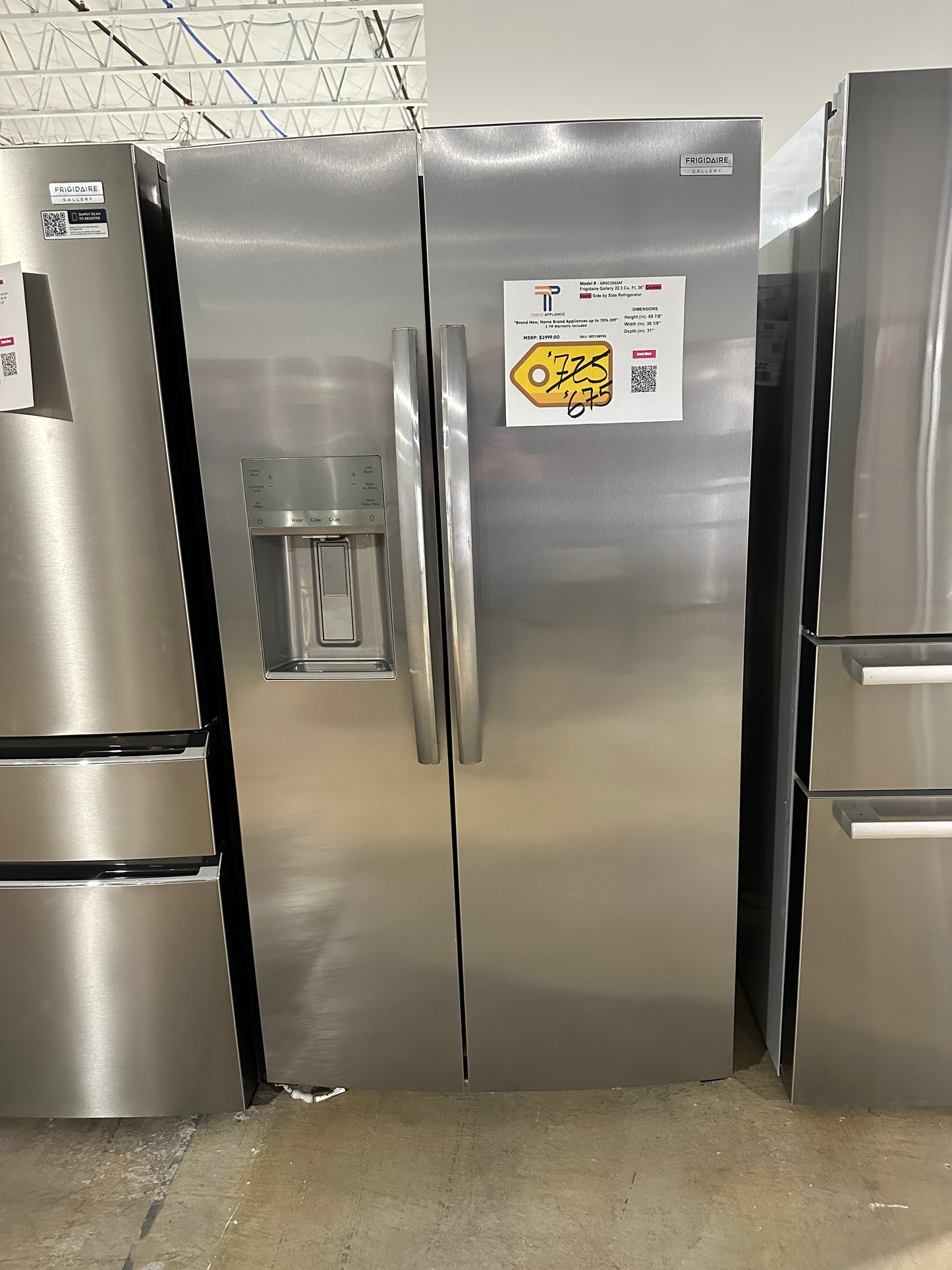 BRAND NEW STAINLESS STEEL COUNTER DEPTH FRIGIDAIRE REFRIGERATOR MODEL: GRSC2352AF  REF13893S