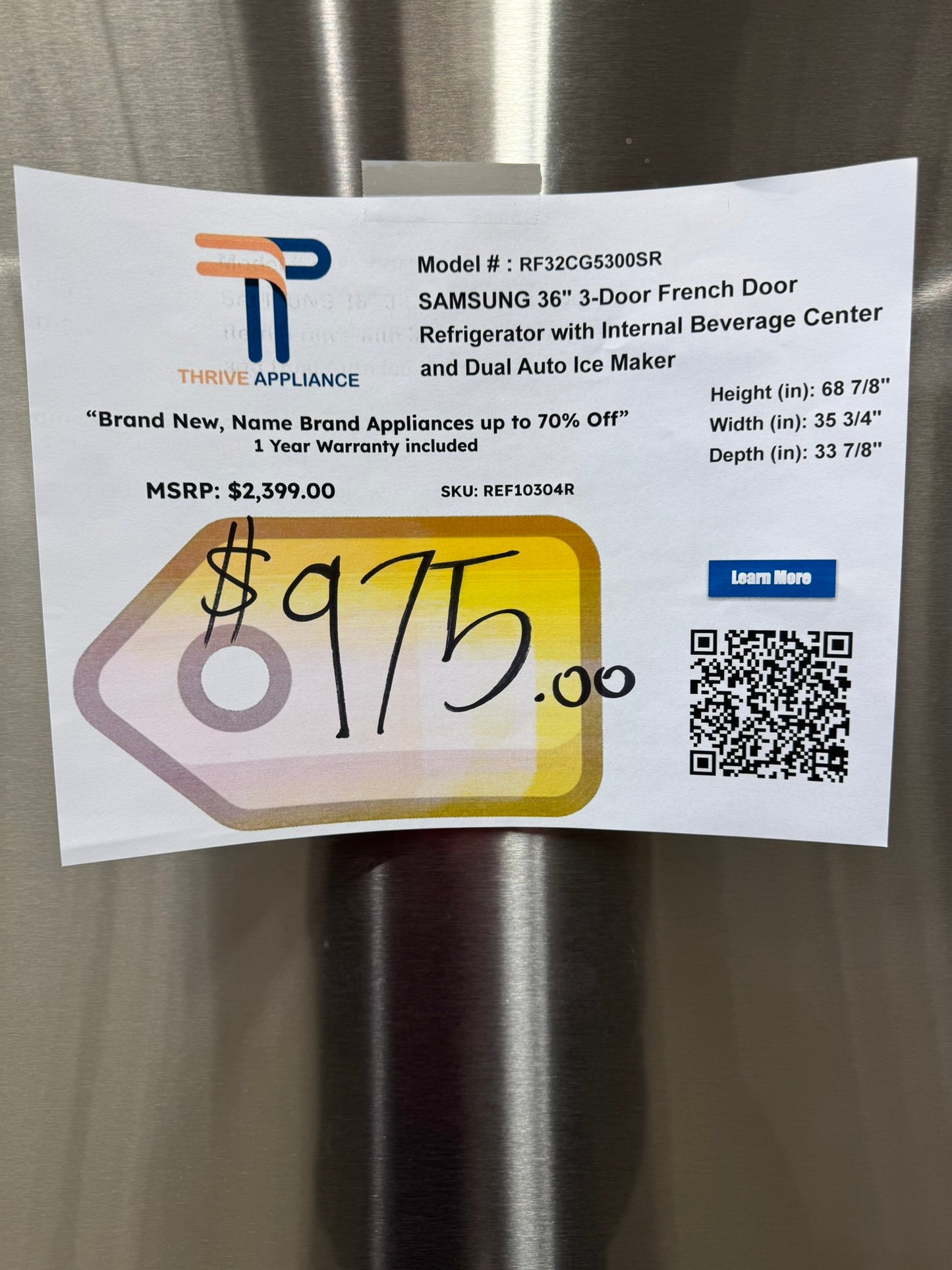 GREAT NEW SAMSUNG STAINLESS STEEL REFRIGERATOR MODEL: RF32CG5300SR  REF10304R