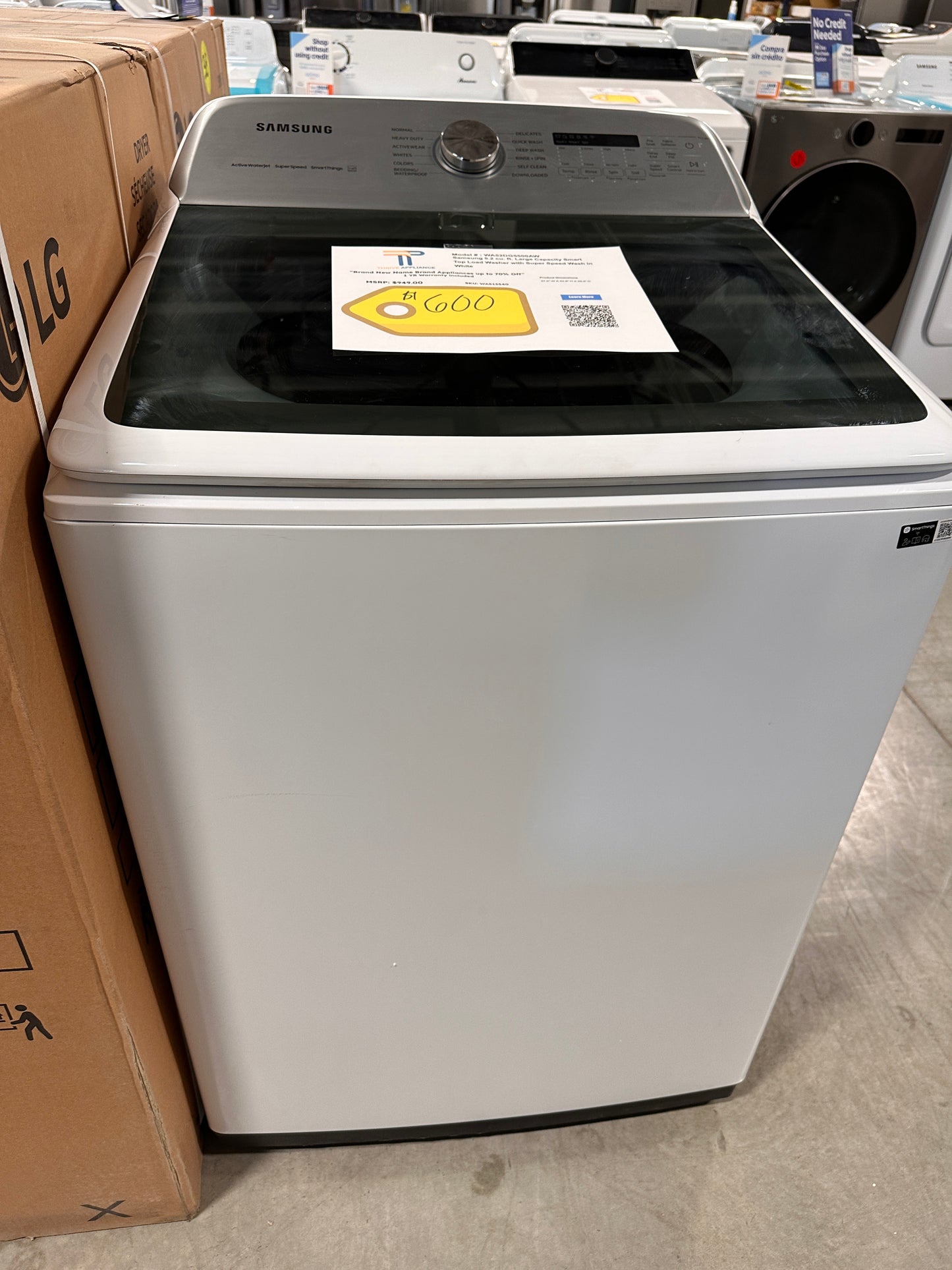 SAMSUNG SUPER SPEED WASH SMART TOP LOAD WASHER MODEL: WA52DG5500AW WAS13540