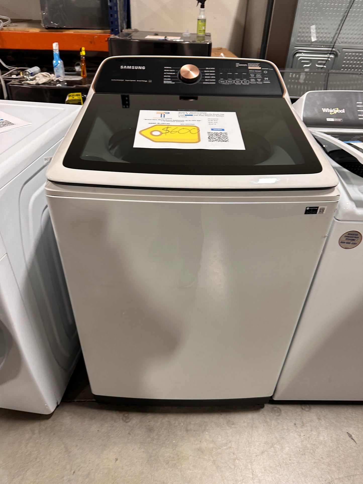 NEW SAMSUNG SMART TOP LOAD WASHER with AUTO DISPENSE SYSTEM MODEL: WA55CG7500AE WAS13569