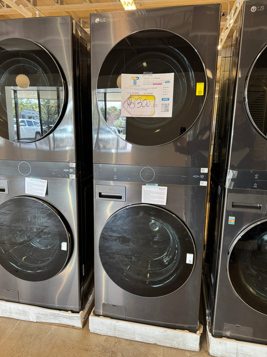 BRAND NEW BLACK STEEL LG SMART WASHTOWER STACKED LAUNDRY SET MODEL: WKEX200HBA  WAS10288R