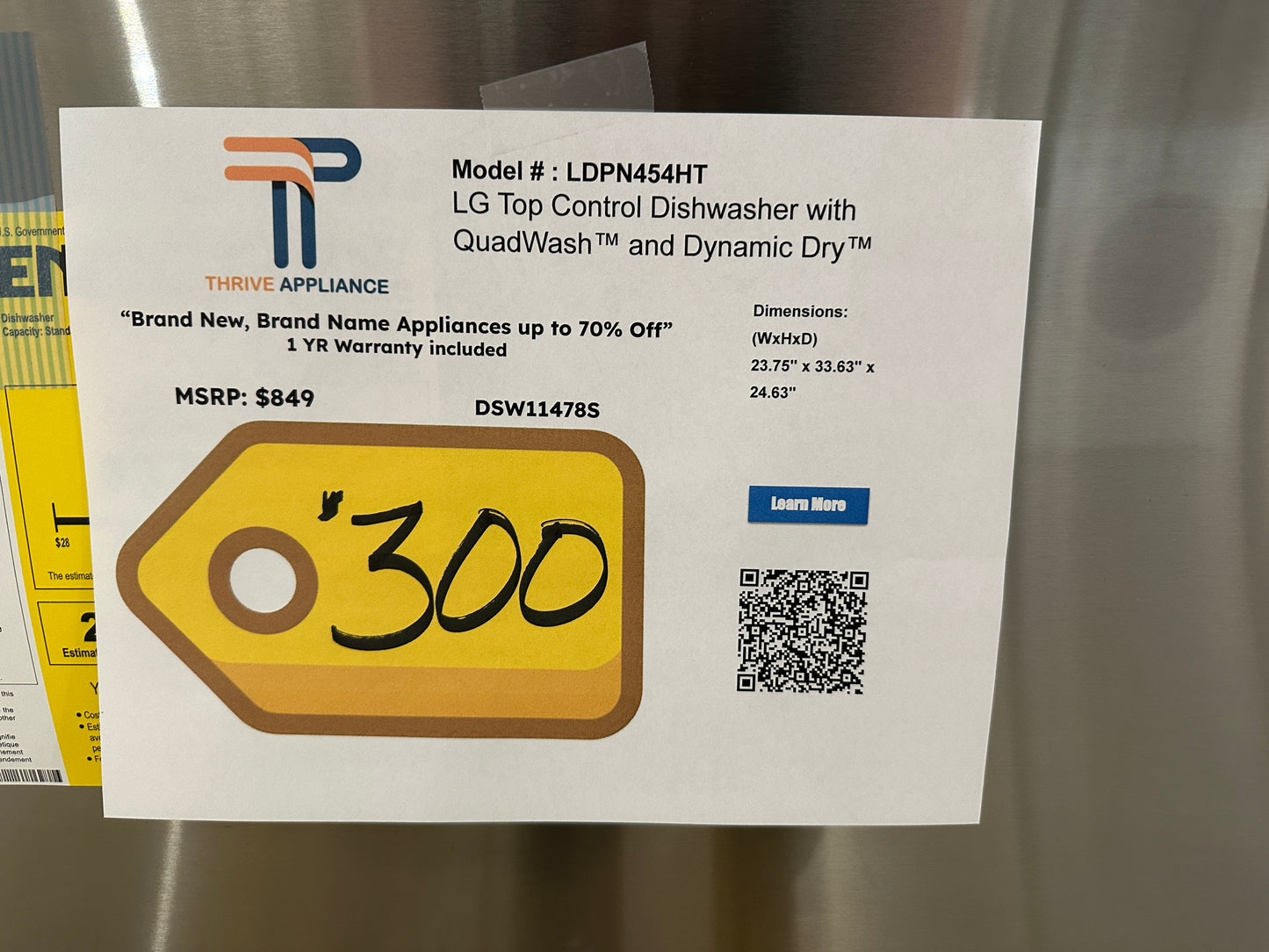BRAND NEW TOP CONTROL DISHWASHER with QUADWASH MODEL: LDPN454HT  DSW11478S