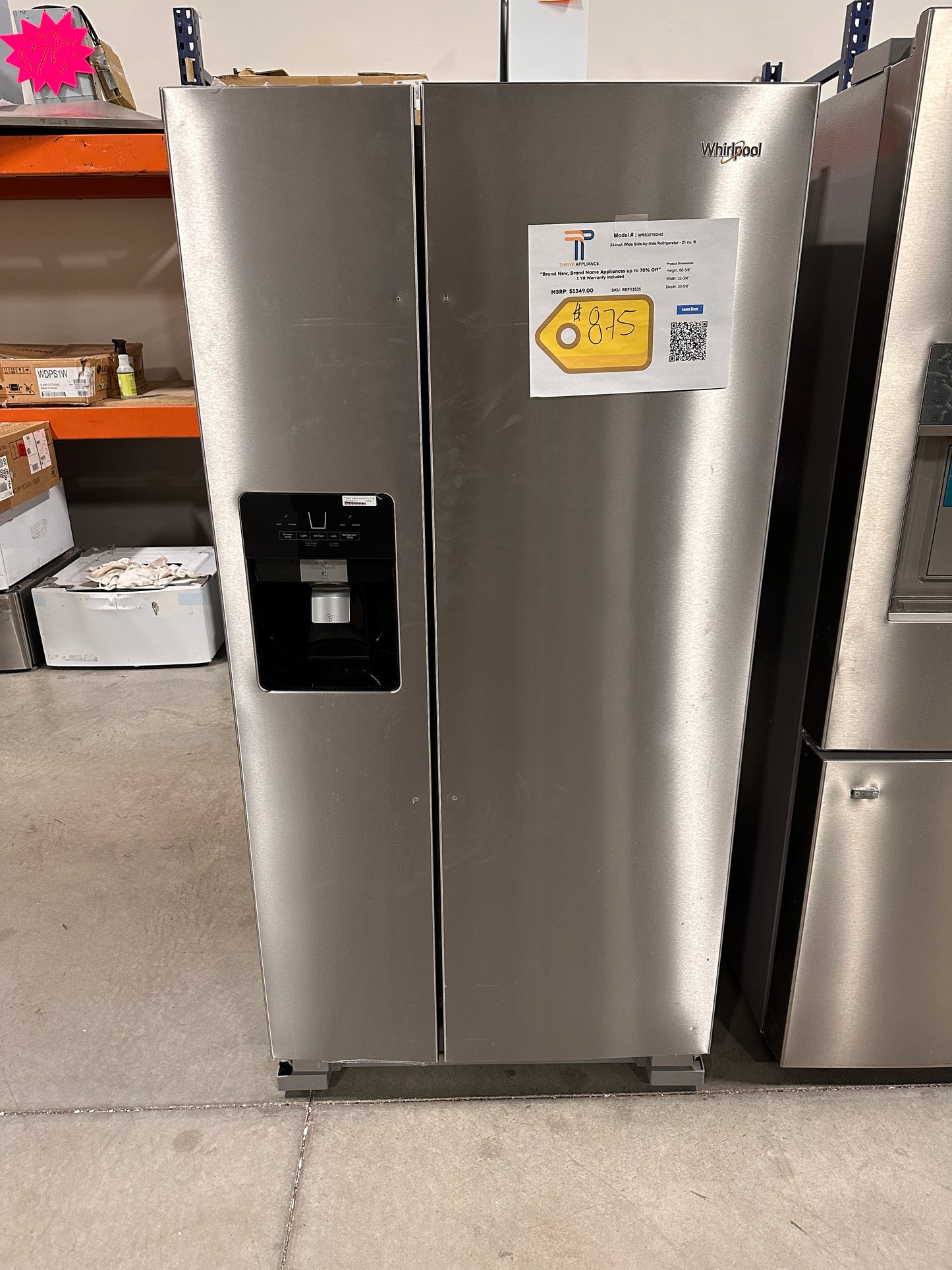 GREAT NEW WHIRLPOOL SIDE BY SIDE REFRIGERATOR MODEL: WRS321SDHZ REF13535