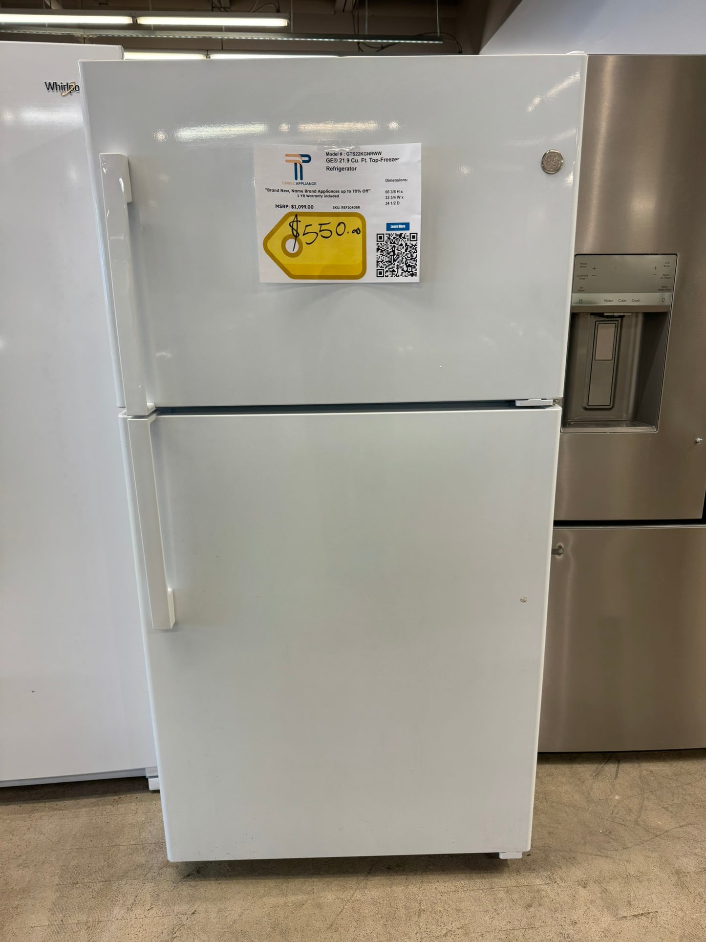 GE 21.9 cu ft Top Freezer Refrigerator  MODEL: GTS22KGNRWW  REF10408R