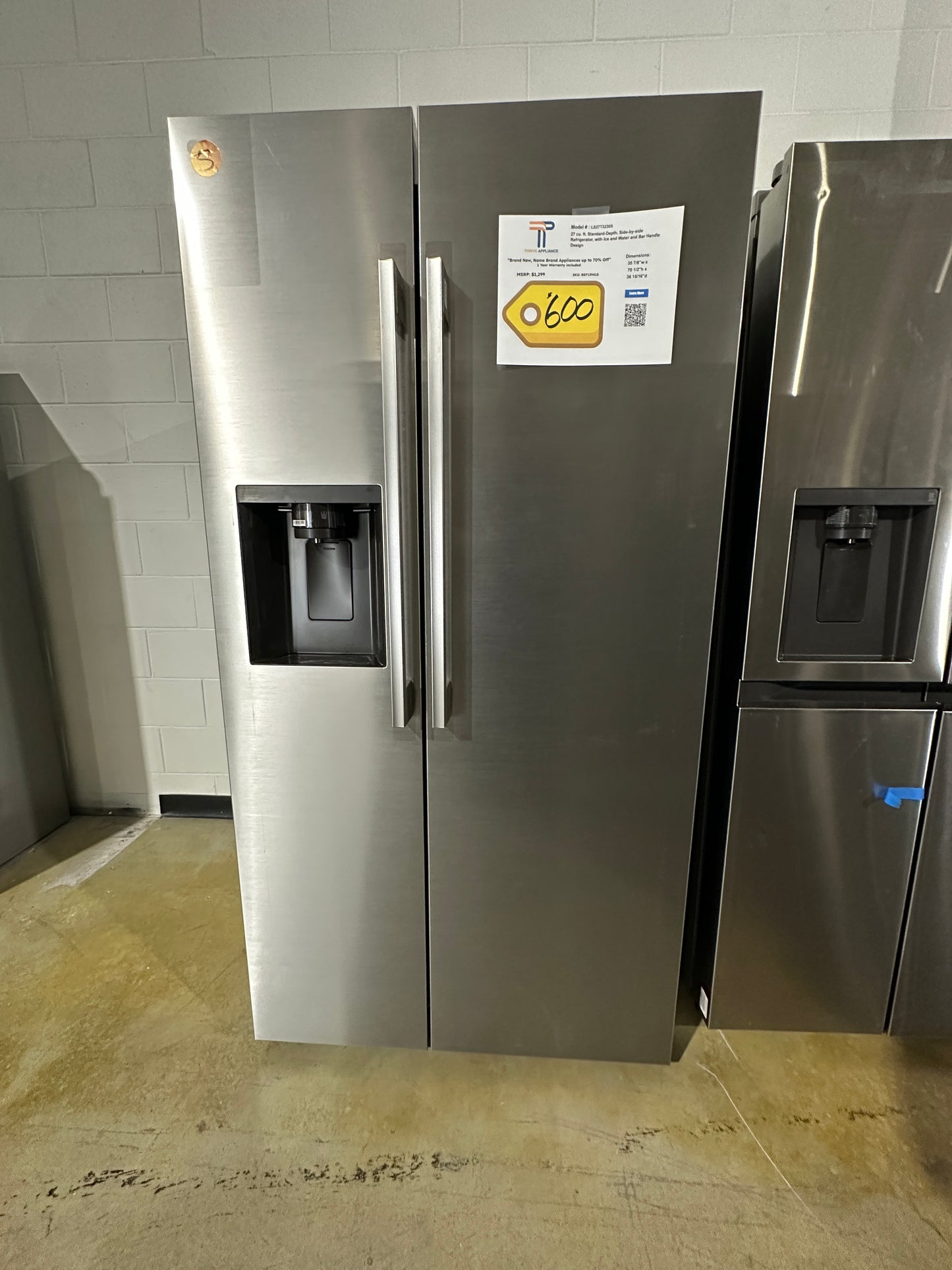 NEW! Stainless Side-by-Side Smart Refrigerator  MODEL: LS27T3230S  REF13941S