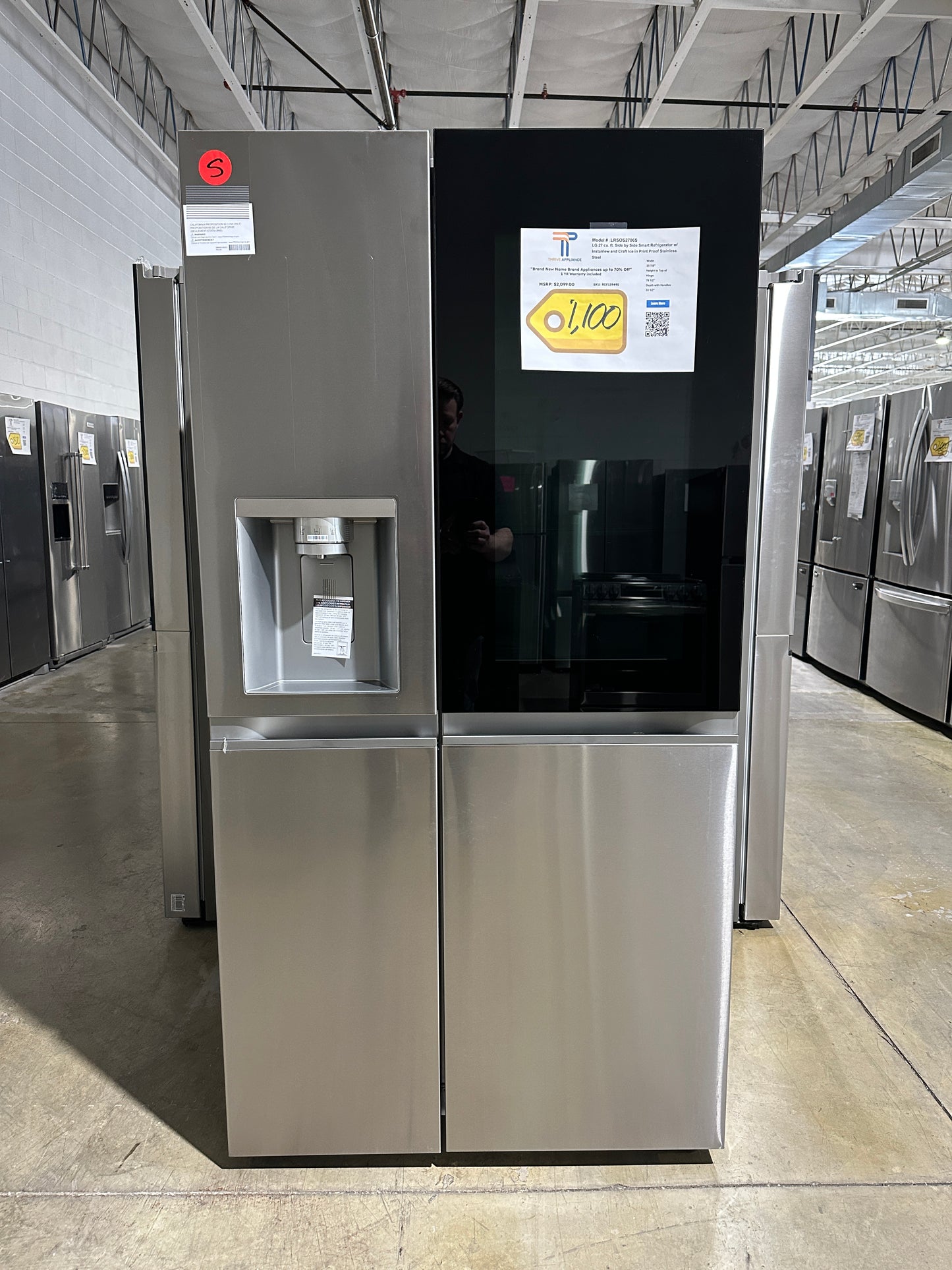 LG 27 Cu. ft. Side-by-Side InstaView Refrigerator  MODEL: LRSOS2706S  REF13949S