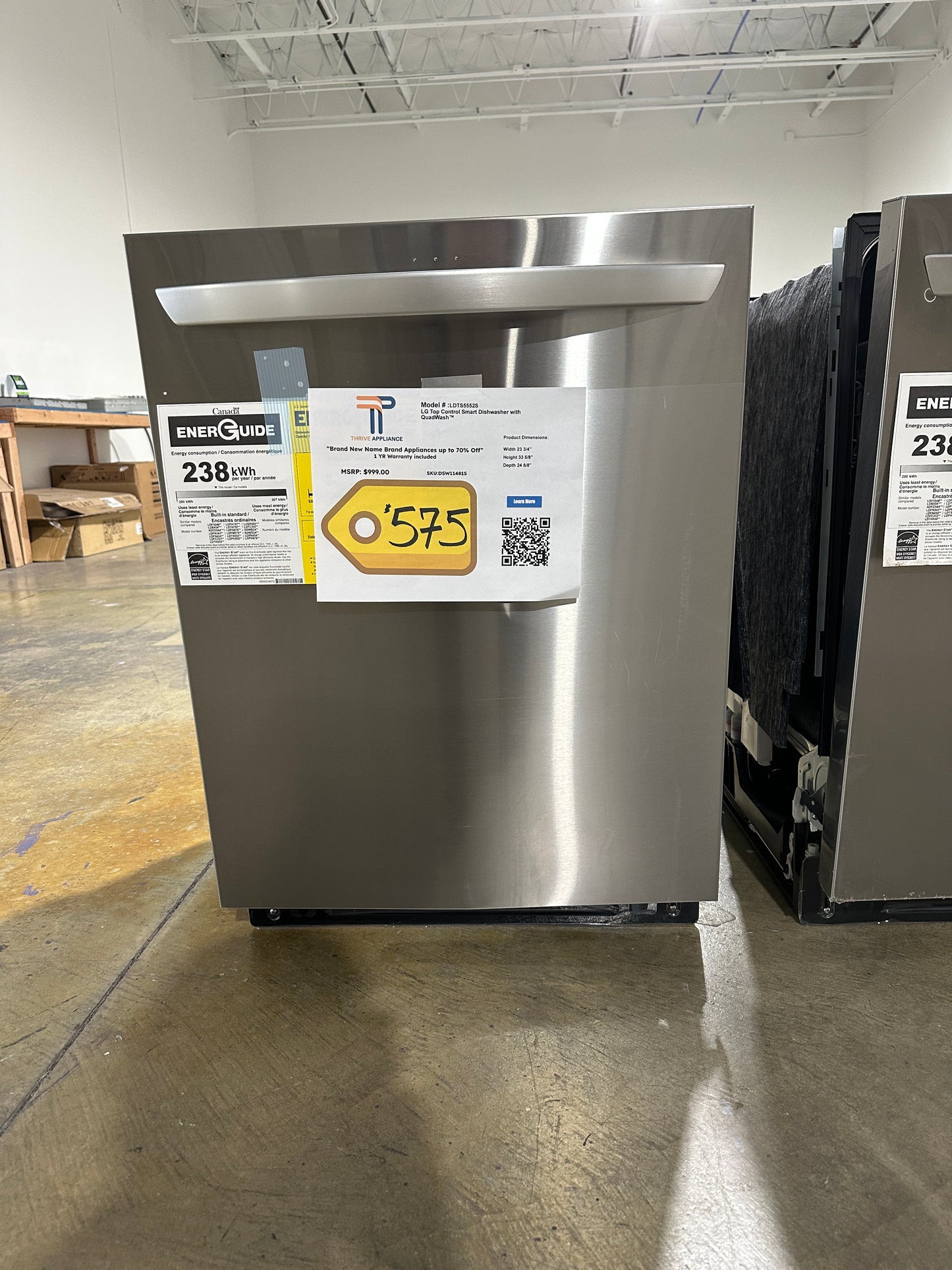 BRAND NEW! LG Top Control Dishwasher  MODEL: LDTS5552S  DSW11481S