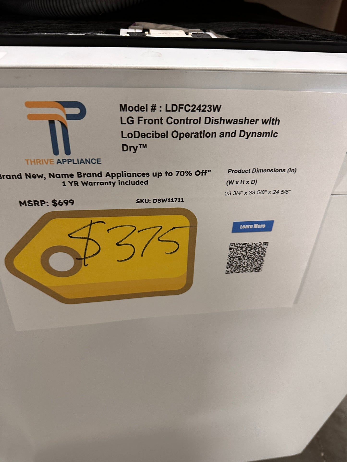 New LG Front Control Dishwasher Model: LDFC2423W DSW11711