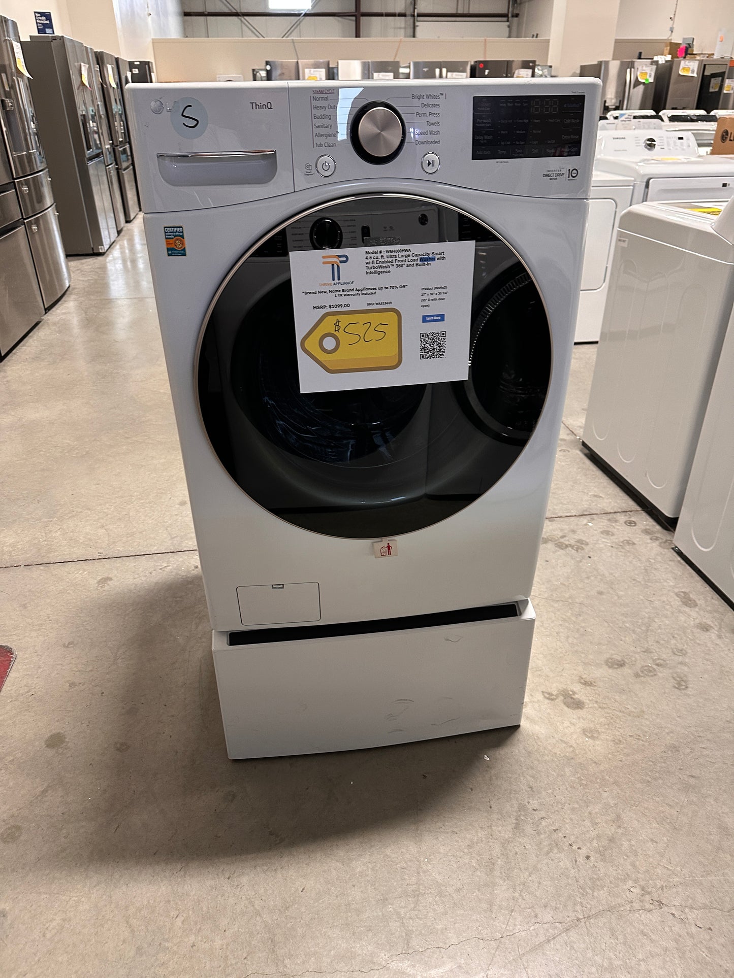 GREAT NEW LG STACKABLE FRONT LOAD WASHER with STEAM Model: WM4000HWA WAS13619