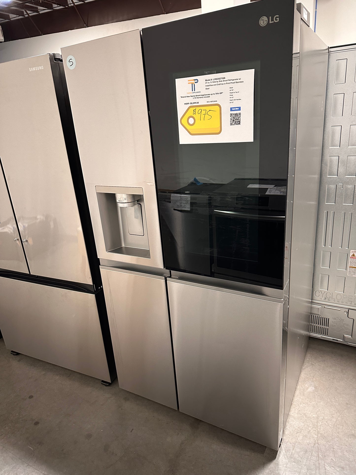 NEW LG 27 Cu. Ft. Side-by-Side InstaView Refrigerator Model: LRSOS2706S REF13604