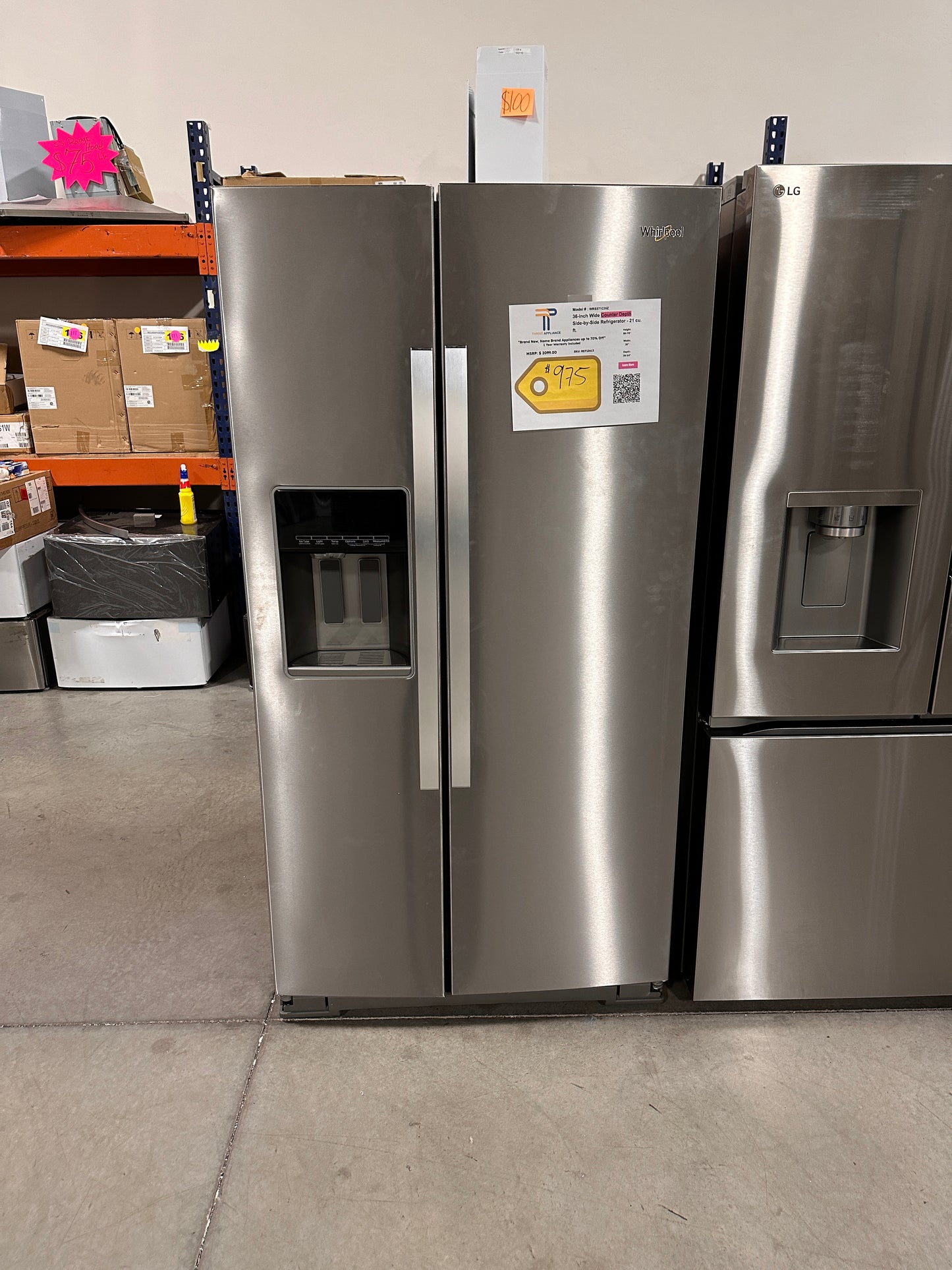 Whirlpool - 20.6 Cu. Ft. Side-by-Side Counter-Depth Refrigerator - Stainless Steel Model: WRS571CIHZ REF13613