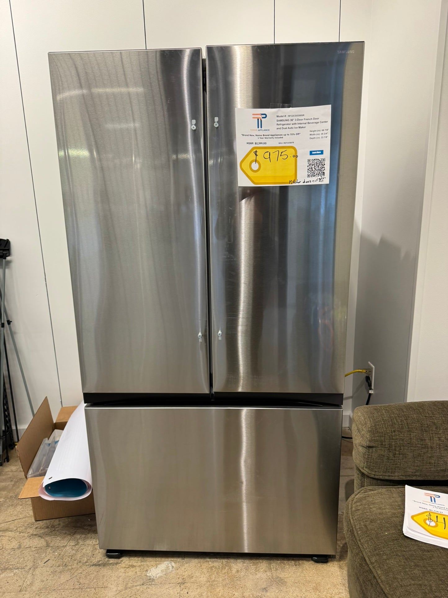 SAMSUNG SMART STANDARD DEPTH MEGA CAPACITY REFRIGERATOR MODEL: RF32CG5300SR  REF10387R