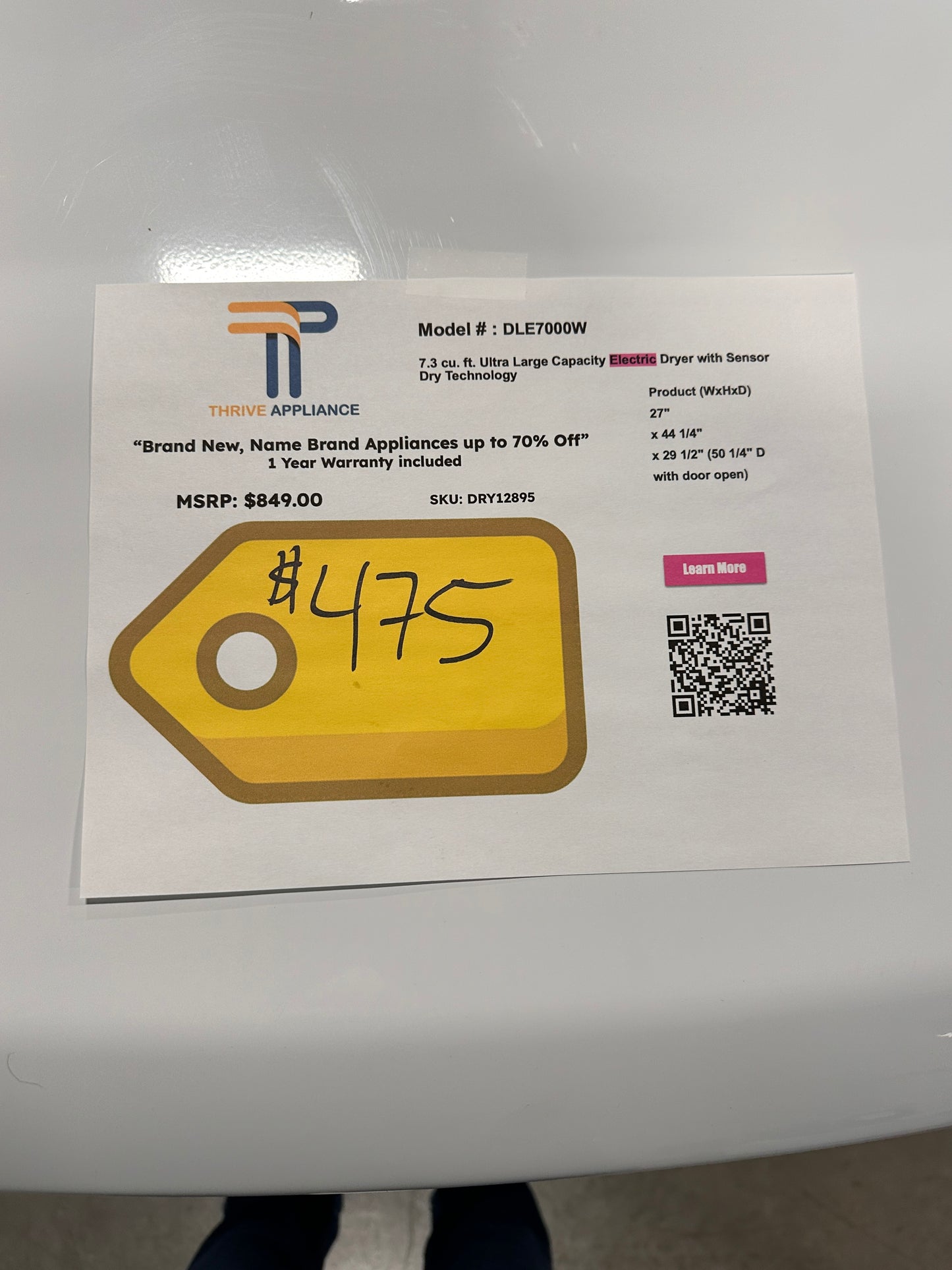 GREAT NEW LG ELECTRIC DRYER Model: DLE7000W DRY12895