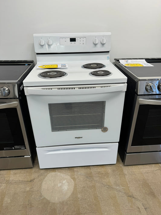NEW! Whirlpool 4.8 cu. ft Electric Range with Keep Warm setting  MODEL: WFC150M0JW  RAG10062R