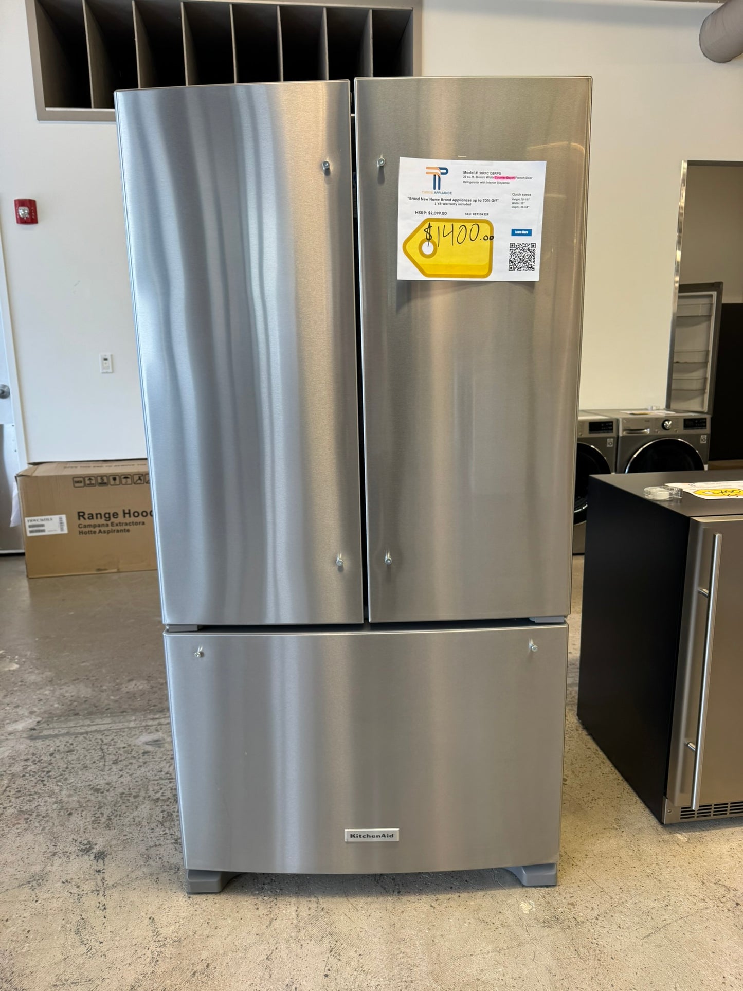NEW! KitchenAid 36 in. 20 Cu. Ft. Counter Depth French Door Refrigerator  MODEL: KRFC136RPS  REF10432R