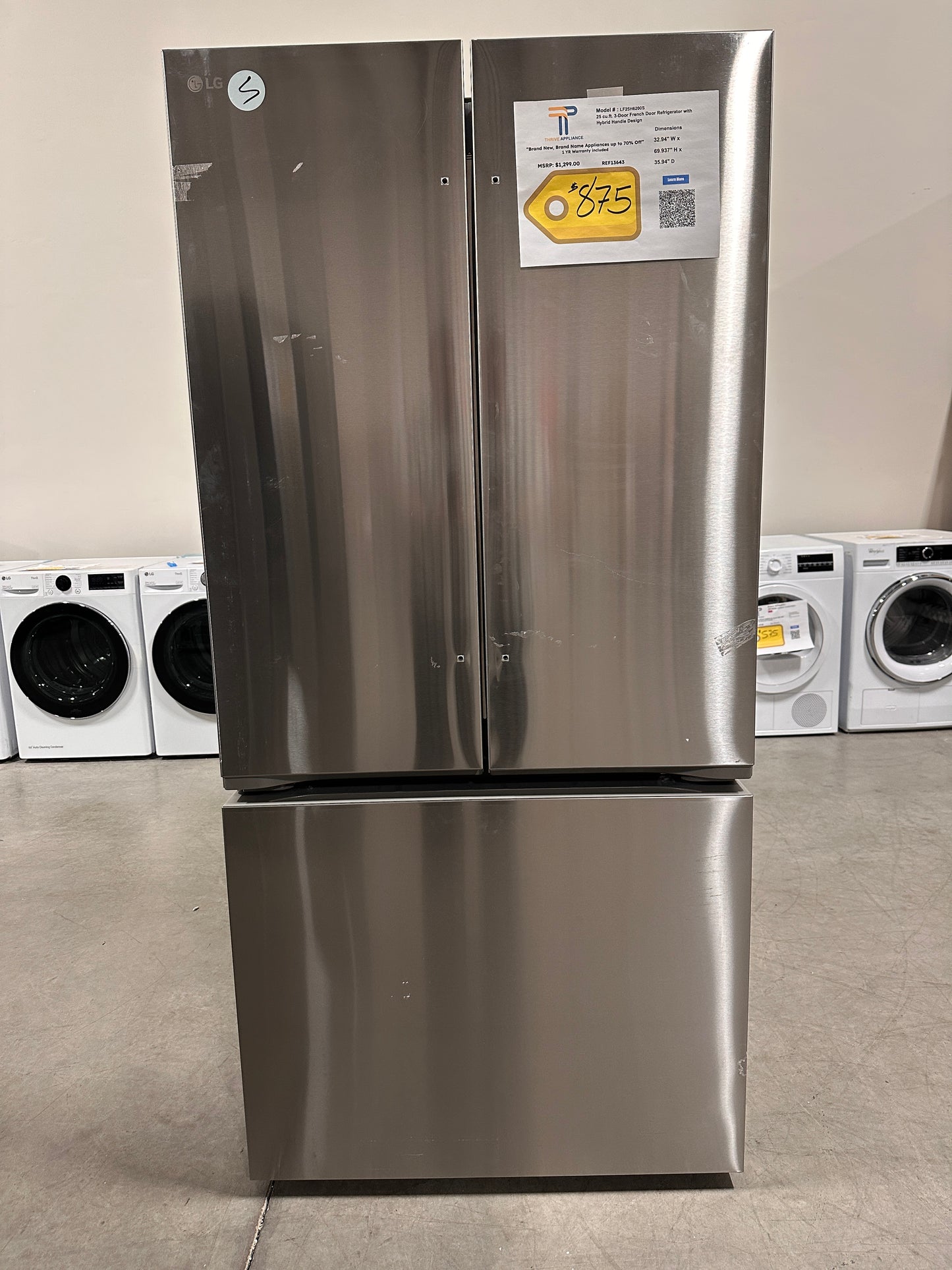 GREAT PRICE! LG 25 Cu.Ft. 3-Door French Door Refrigerator Hybrid Handle Model: LF25H6200S REF13643