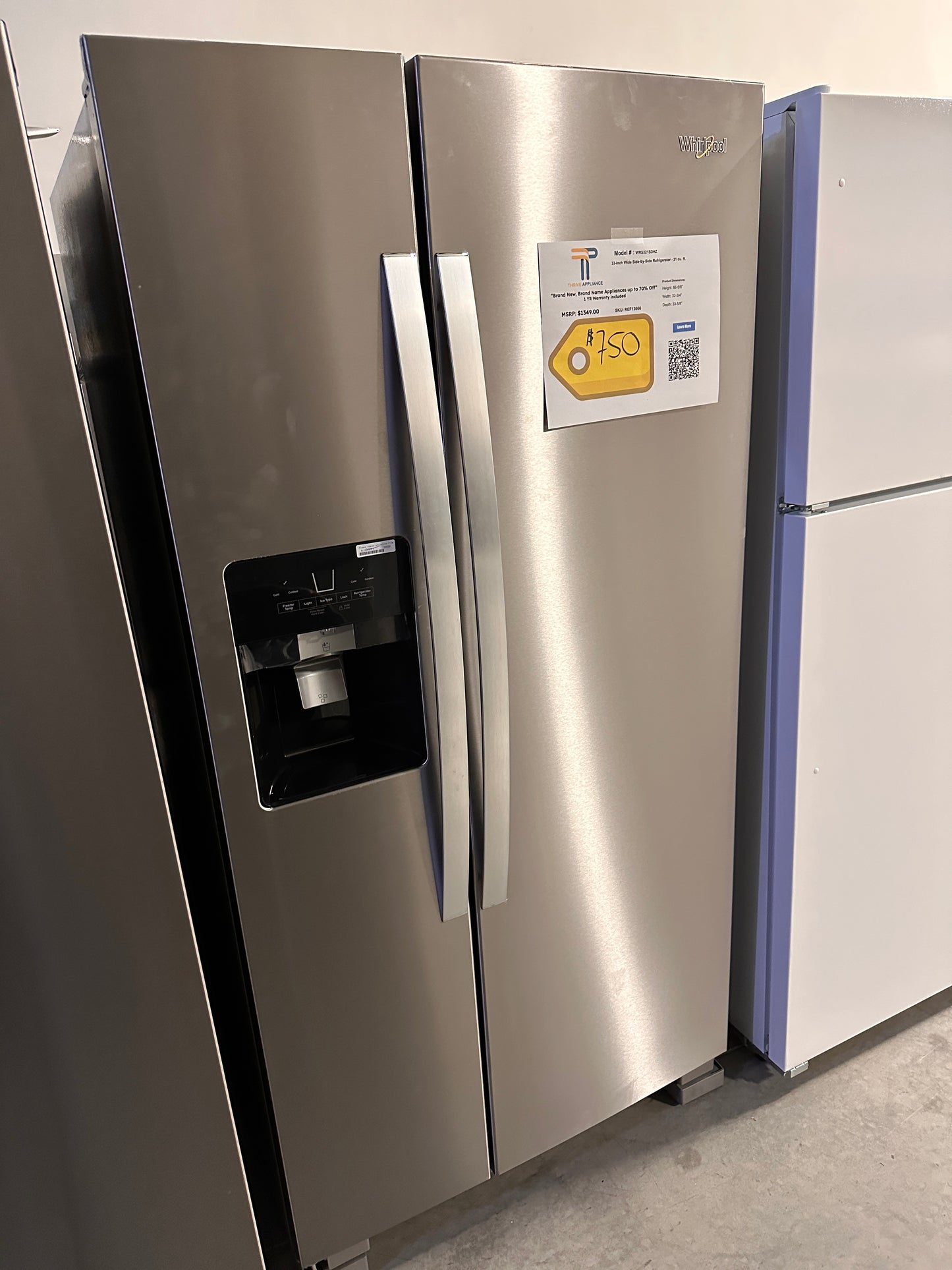 GREAT PRICE! Whirlpool 33-inch Wide Side-by-Side Refrigerator MODEL: WRS321SDHZ REF13666