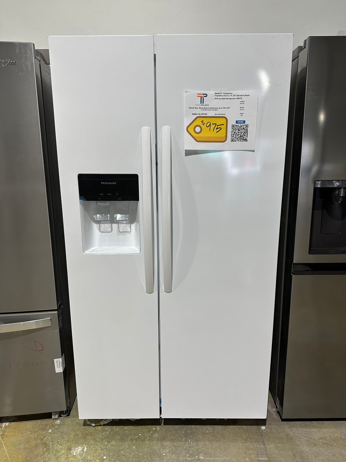 Frigidaire - 25.6 Cu. Ft. Side-by-Side Refrigerator - White  Model:FRSS2623AW  REF12094S