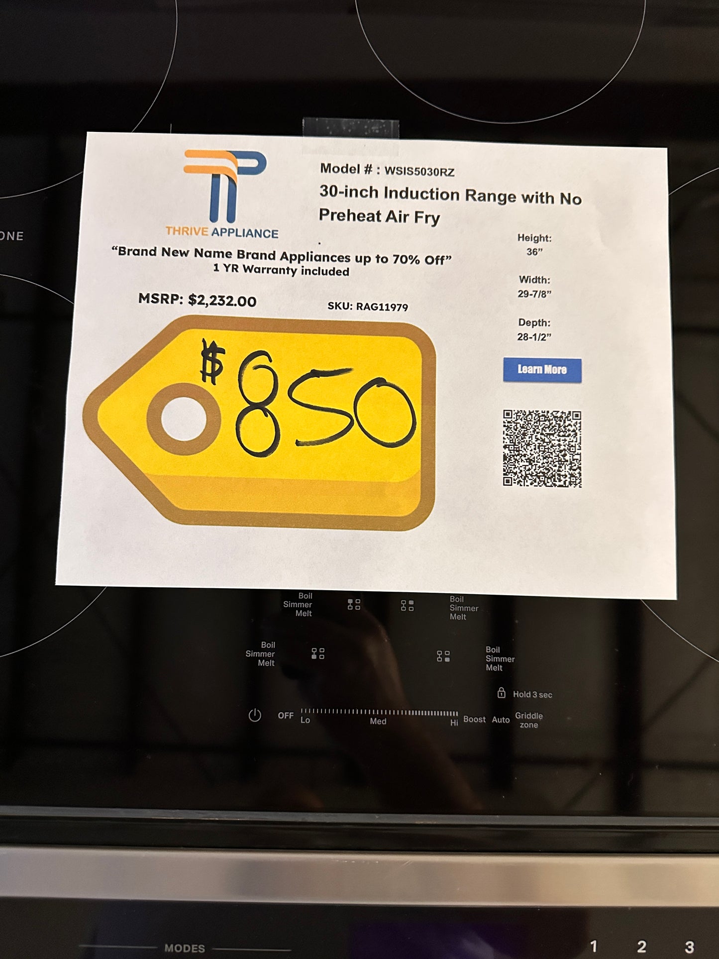GORGEOUS NEW Whirlpool 30 In. Induction Range with No Preheat Air Fry MODEL: WSIS5030RZ RAG11979