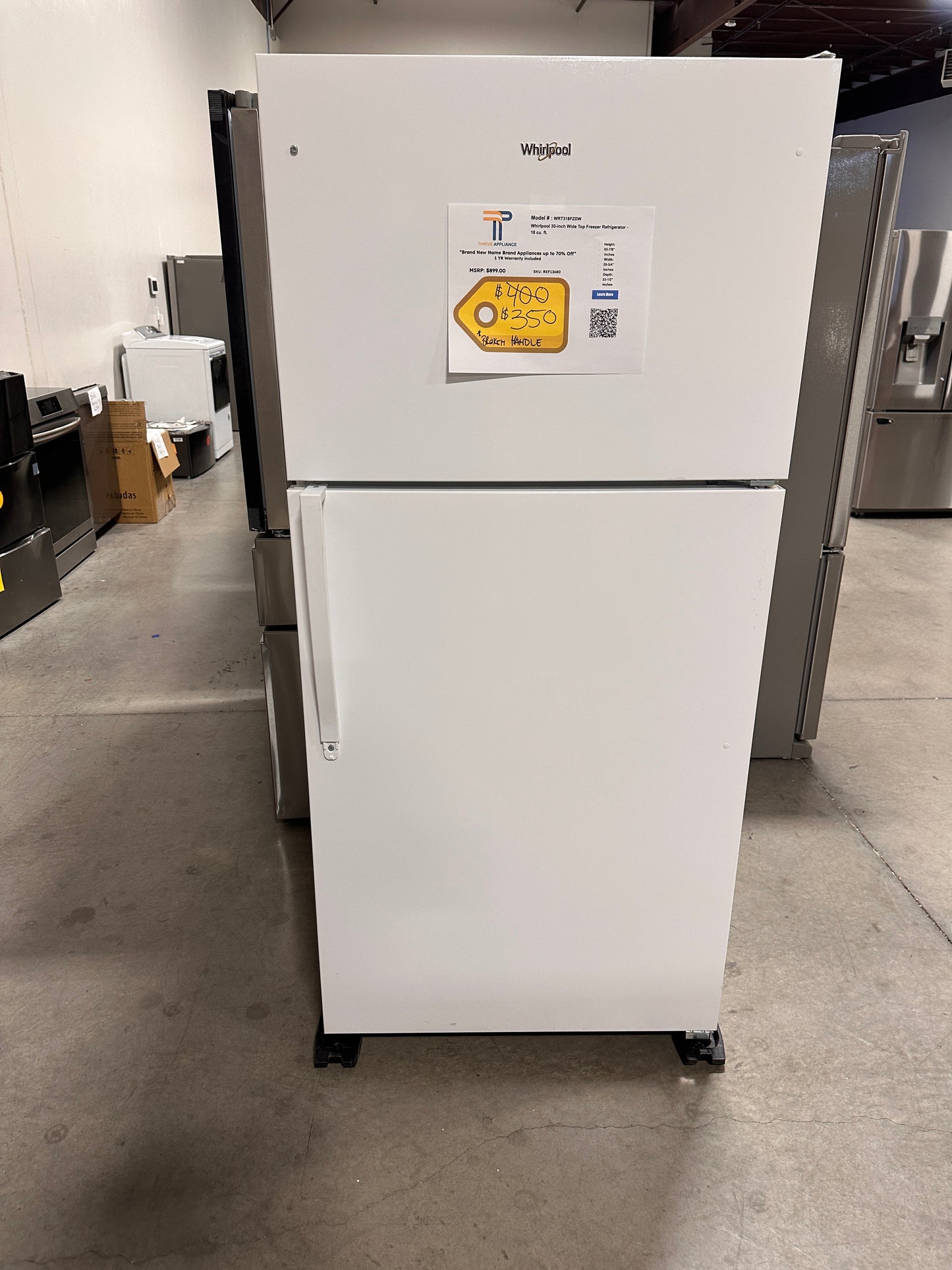 GREAT PRICE! Whirlpool - 18.2 Cu. Ft. Top-Freezer Refrigerator - White MODEL: WRT318FZDW REF13680