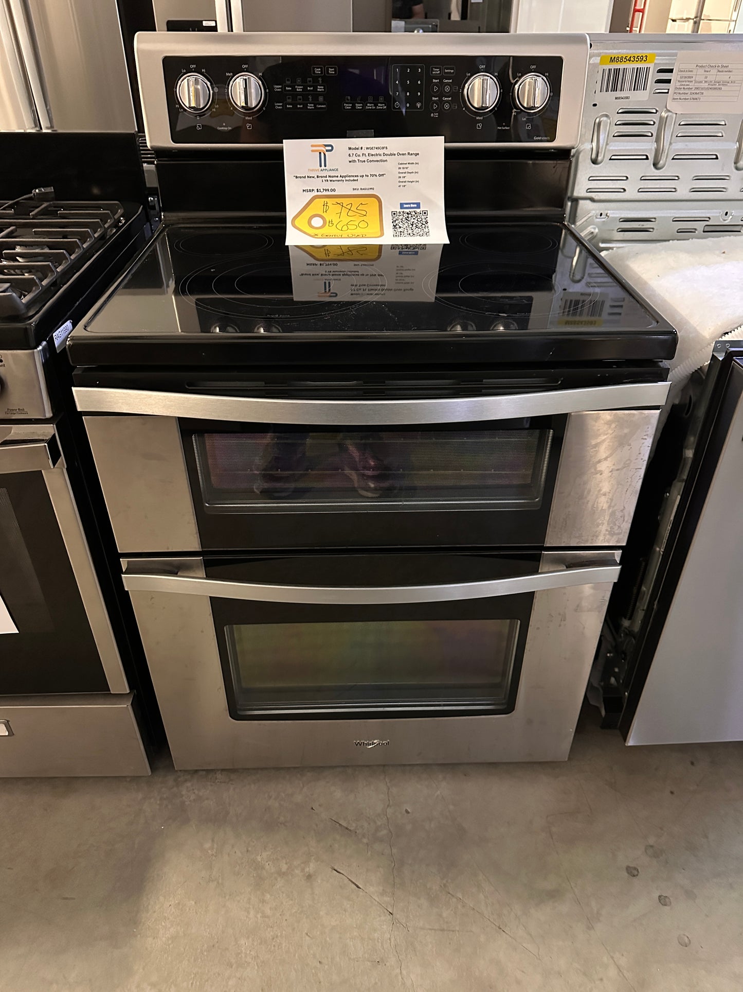 GENTLY USED WHIRLPOOL ELECTRIC DOUBLE OVEN RANGE MODEL: WGE745C0FS  RAG11992