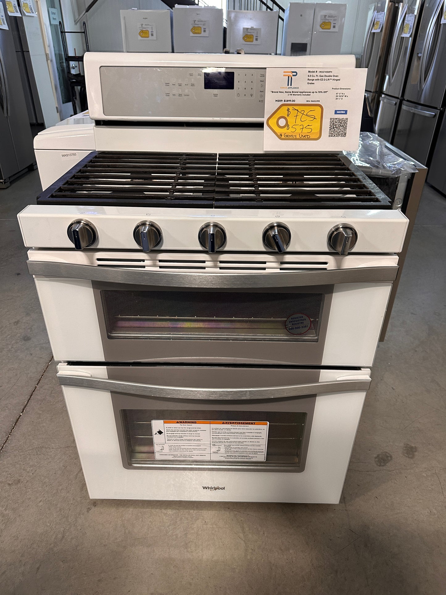 GENTLY USED Self-Cleaning Double Oven Gas Convection Range  MODEL: WGG745S0FH  RAG11993