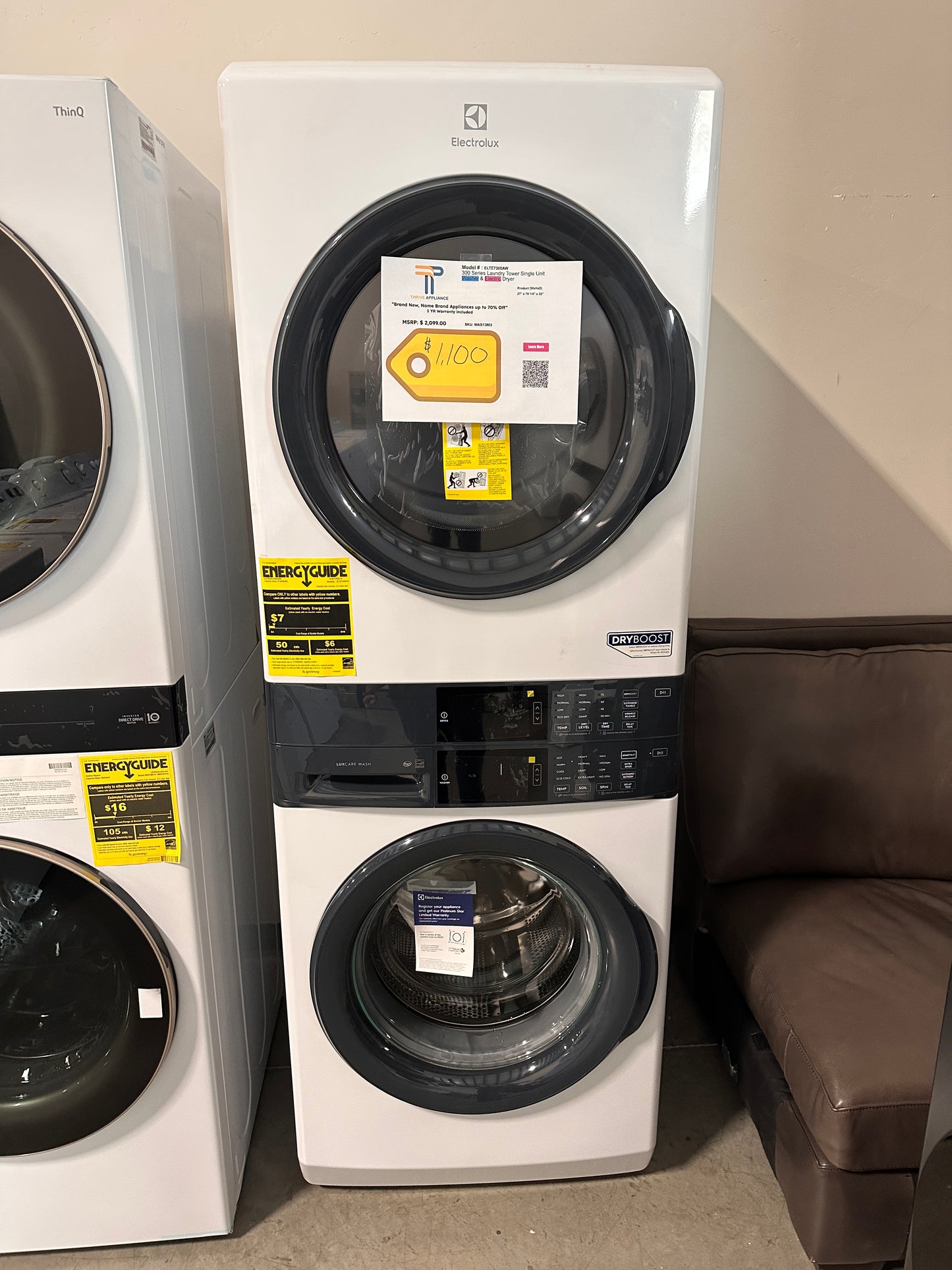 GREAT NEW ELECTROLUX LAUNDRY TOWER STACKED LAUNDRY SET MODEL: ELTE7300AW  WAS13803