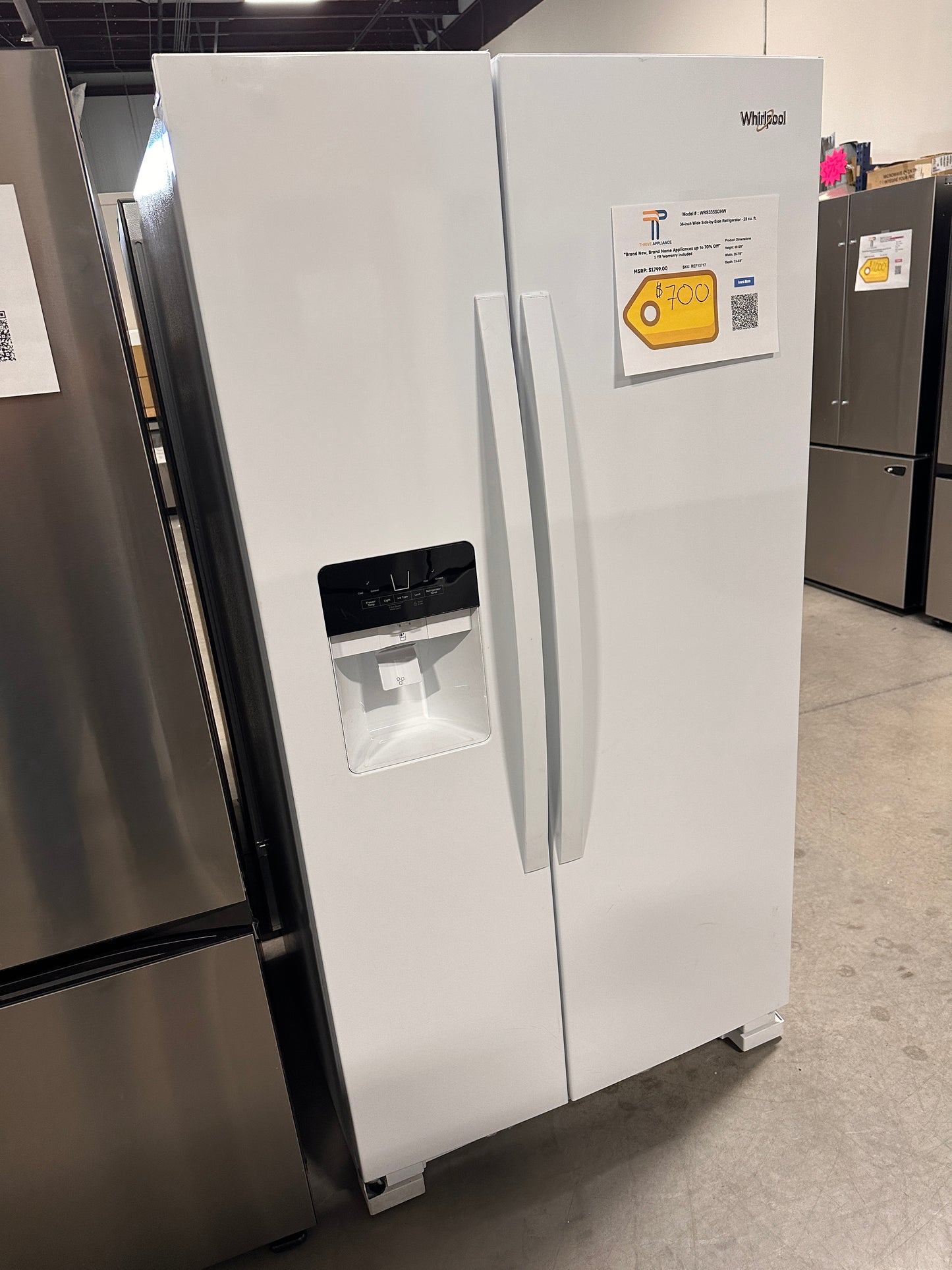 GORGEOUS NEW WHITE WHIRLPOOL SIDE-BY-SIDE REFRIGERATOR MODEL: WRS335SDHW  REF13717