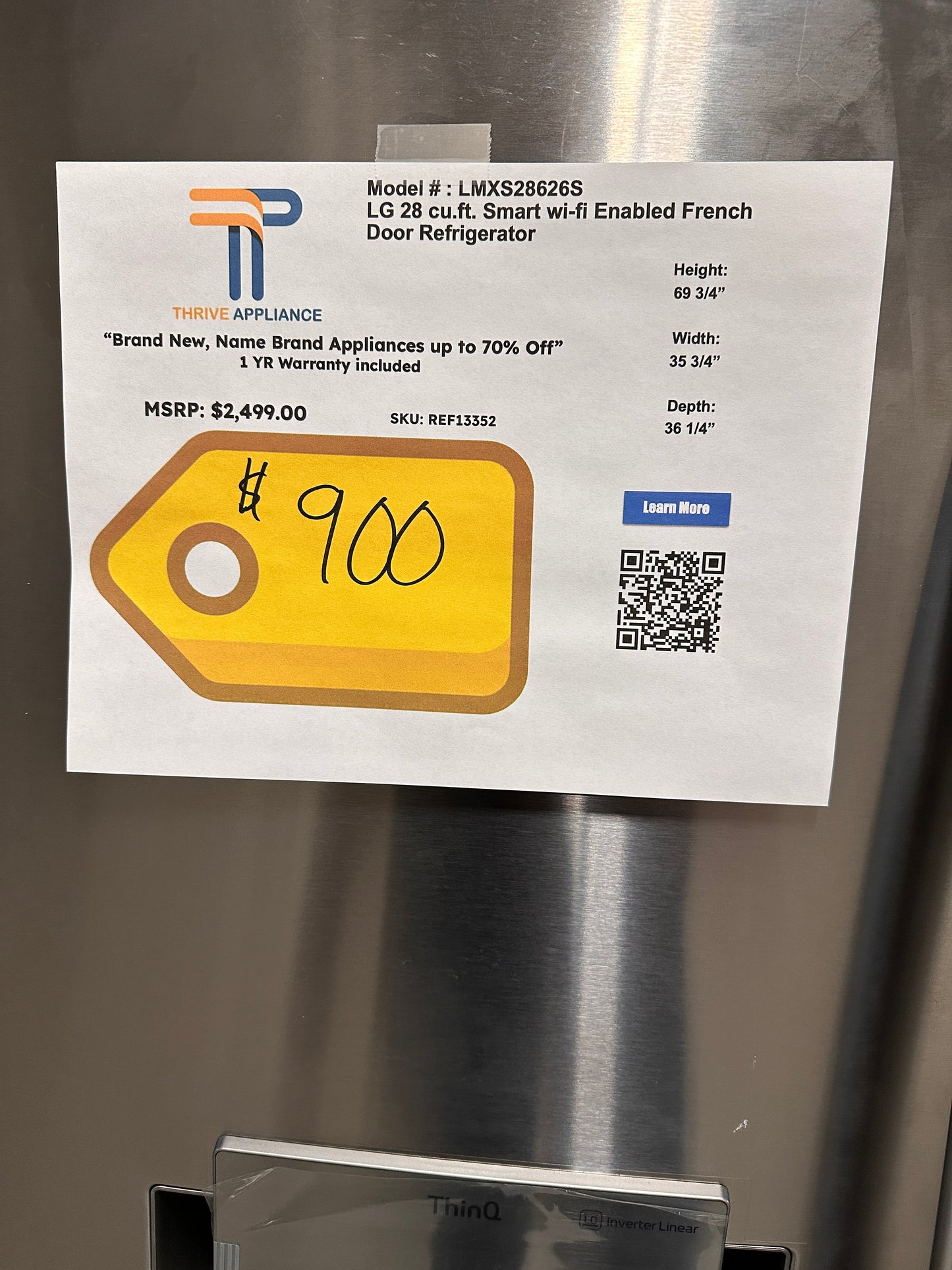 DISCOUNTED GORGEOUS LG 4-DOOR FRENCH DOOR REFRIGERATOR MODEL: LMXS28626S REF13352