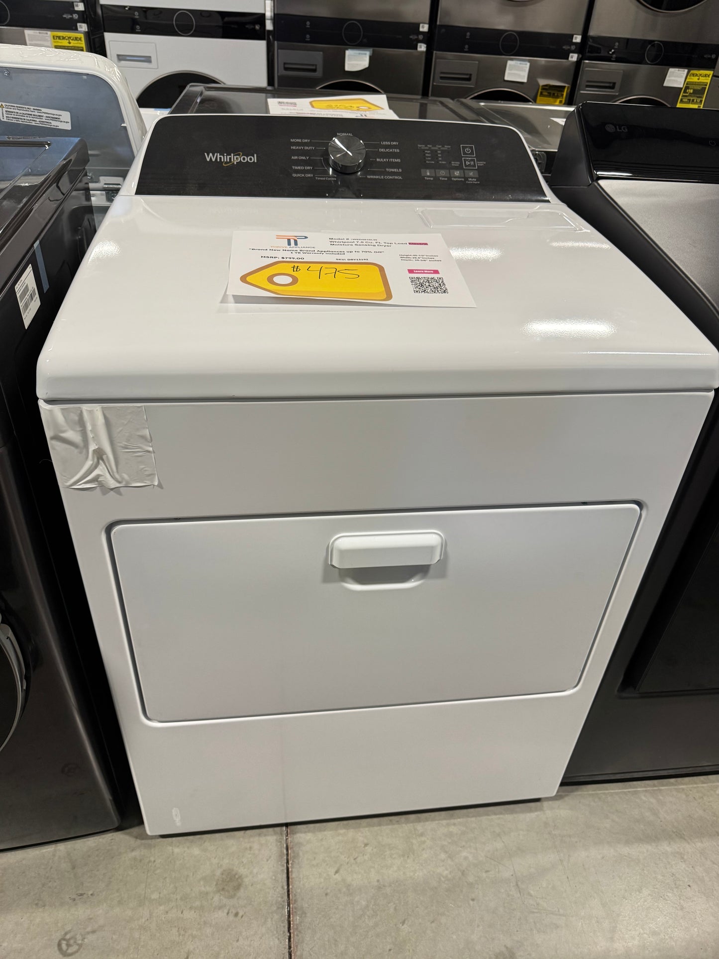 Whirlpool 7.0 Cu. Ft. Top Load Electric Moisture Sensing Dryer MODEL: WED5010LW SKU: DRY13192