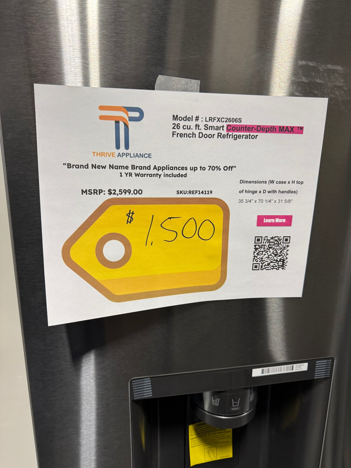 LG 26 cu. ft. Smart Counter-Depth MAX™ Refrigerator with Dual Ice Makers MODEL: LRFXC2606S SKU: REF14119