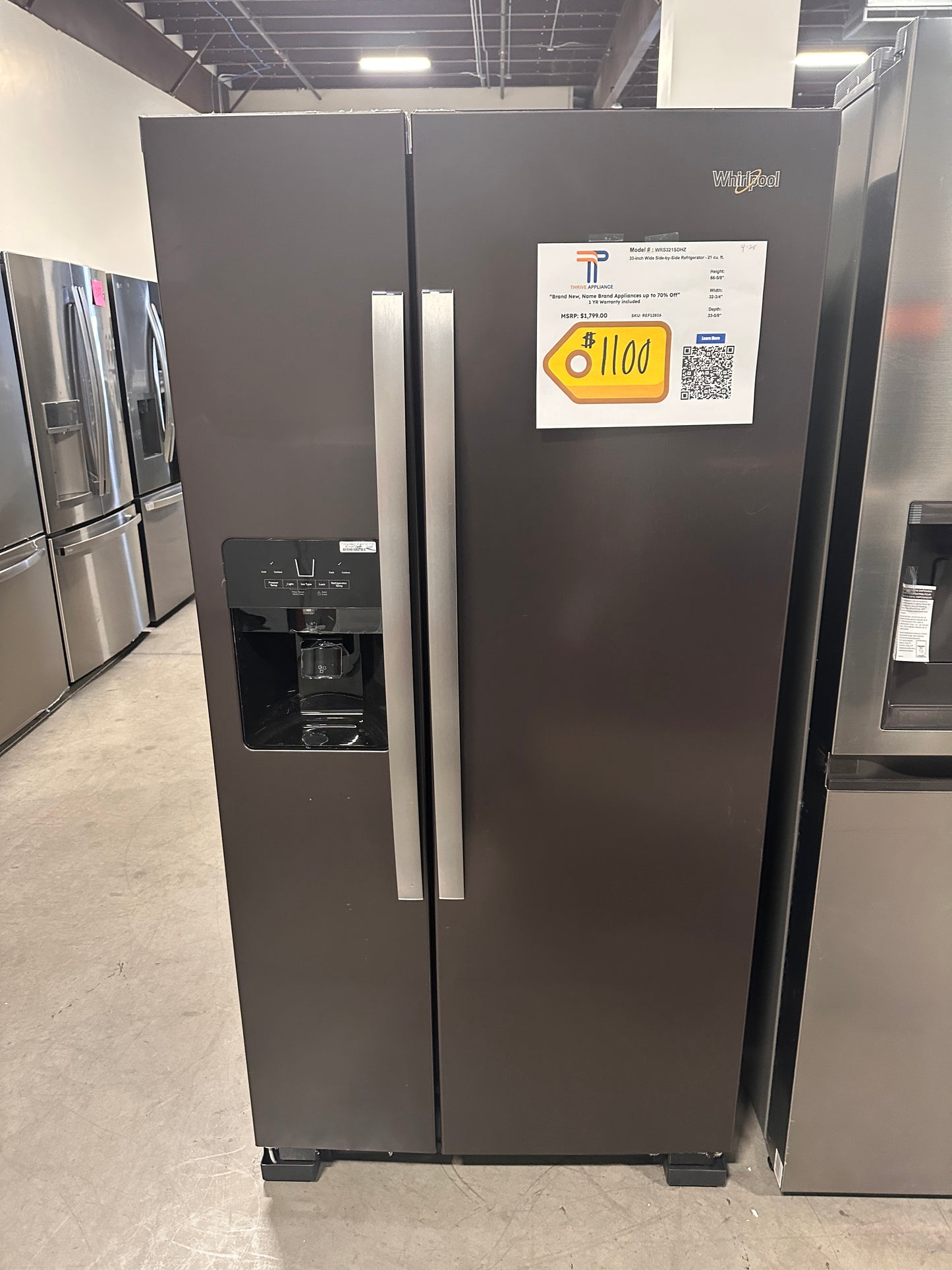 21.4 CU FT SIDE-BY-SIDE WHIRLPOOL FRIDGE - REF12816 WRS321SDHZ