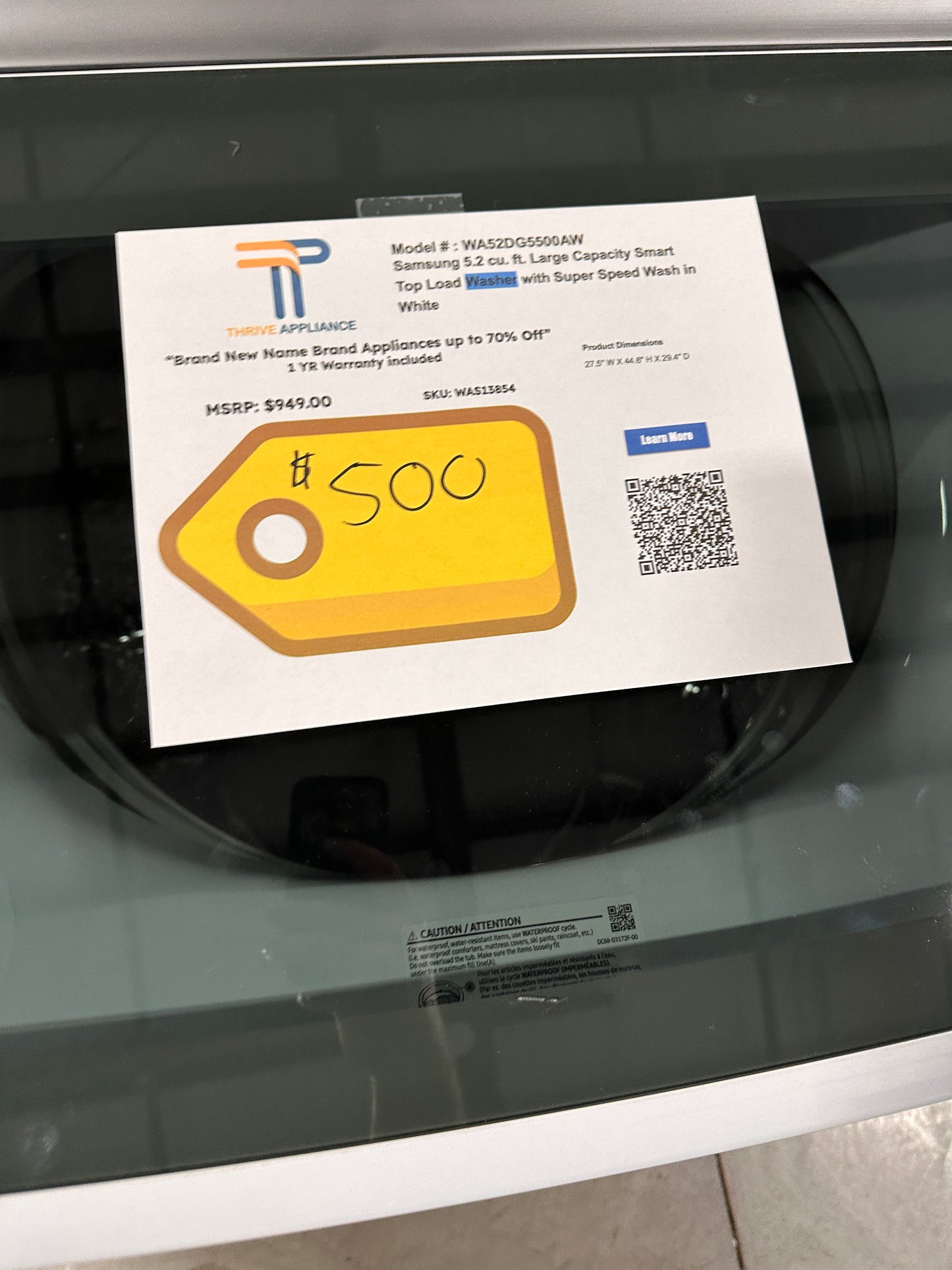 NEW SAMSUNG SUPER SPEED WASH TOP LOAD SMART WASHER MODEL: WA52DG5500AWUS  WAS13854
