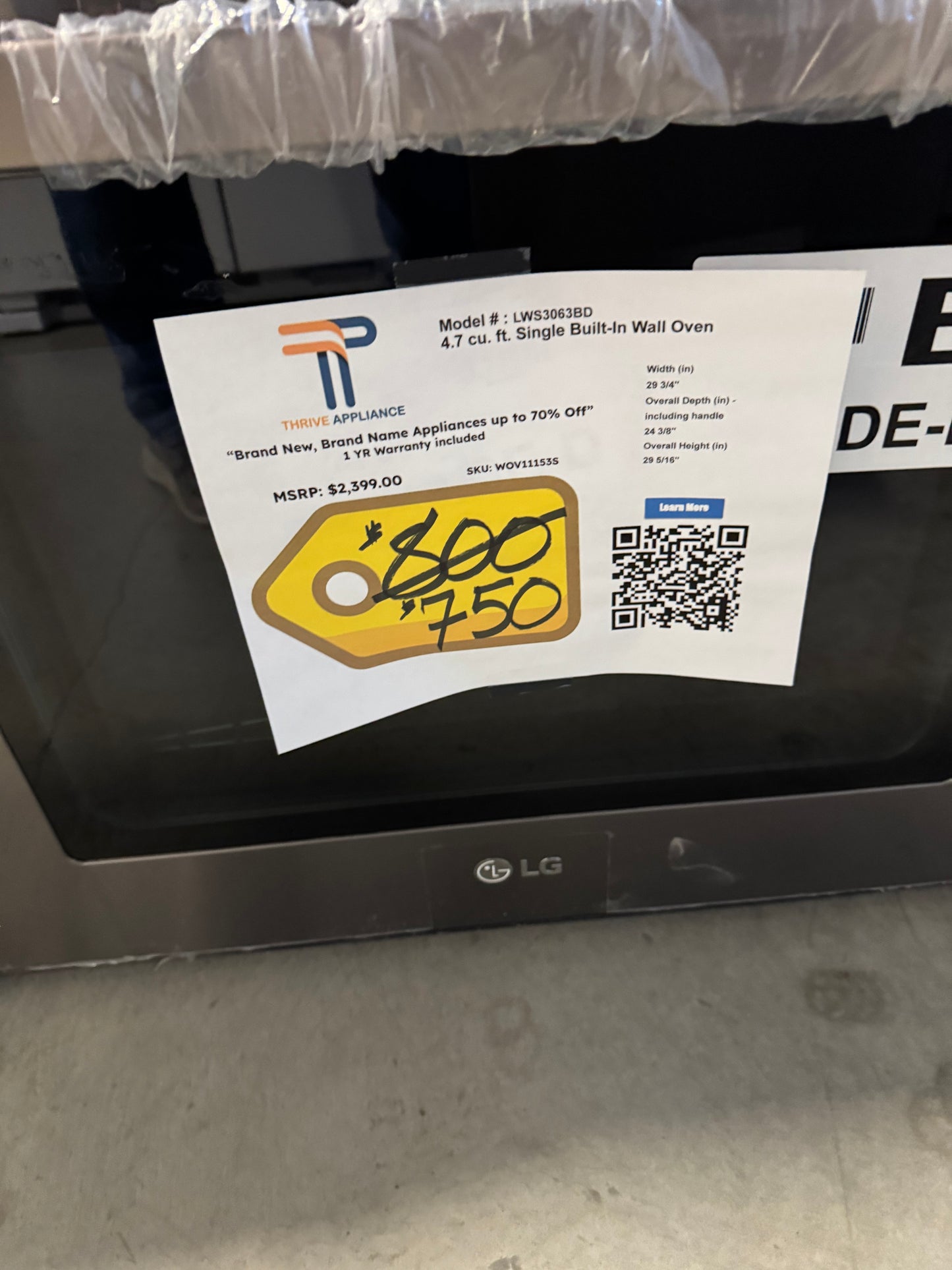 DISCOUNTED BLACK STAINLESS STEEL LG WALL OVEN - WOV11153S LWS3063BD