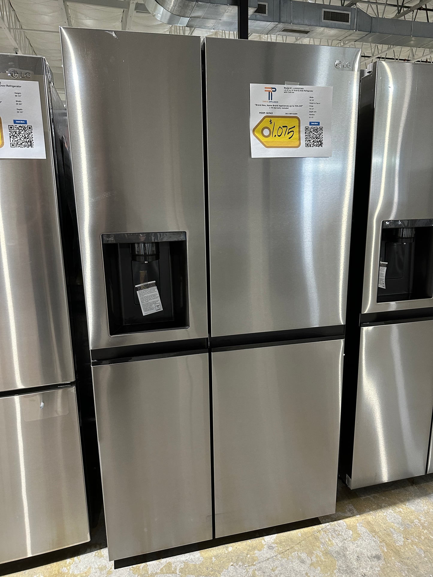 NEW LG SIDE BY SIDE REFRIGERATOR WITH SPACEPLUS ICE MODEL: LHSXS2706S  REF12220S