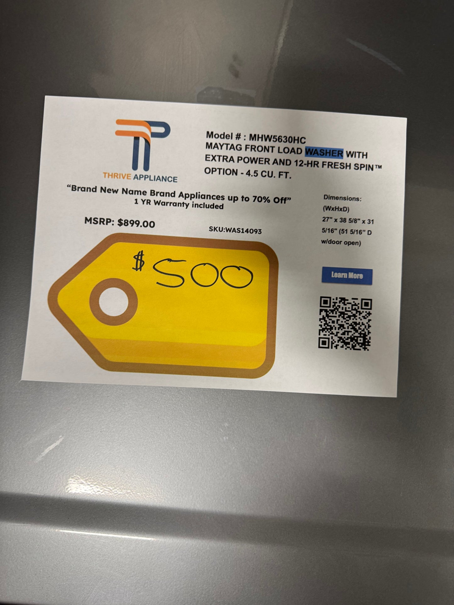 Maytag Front Load Washer with Extra Power and 12-Hr Fresh Spin™ option - 4.5 cu. ft. MODEL: MHW5630HC SKU: WS14093