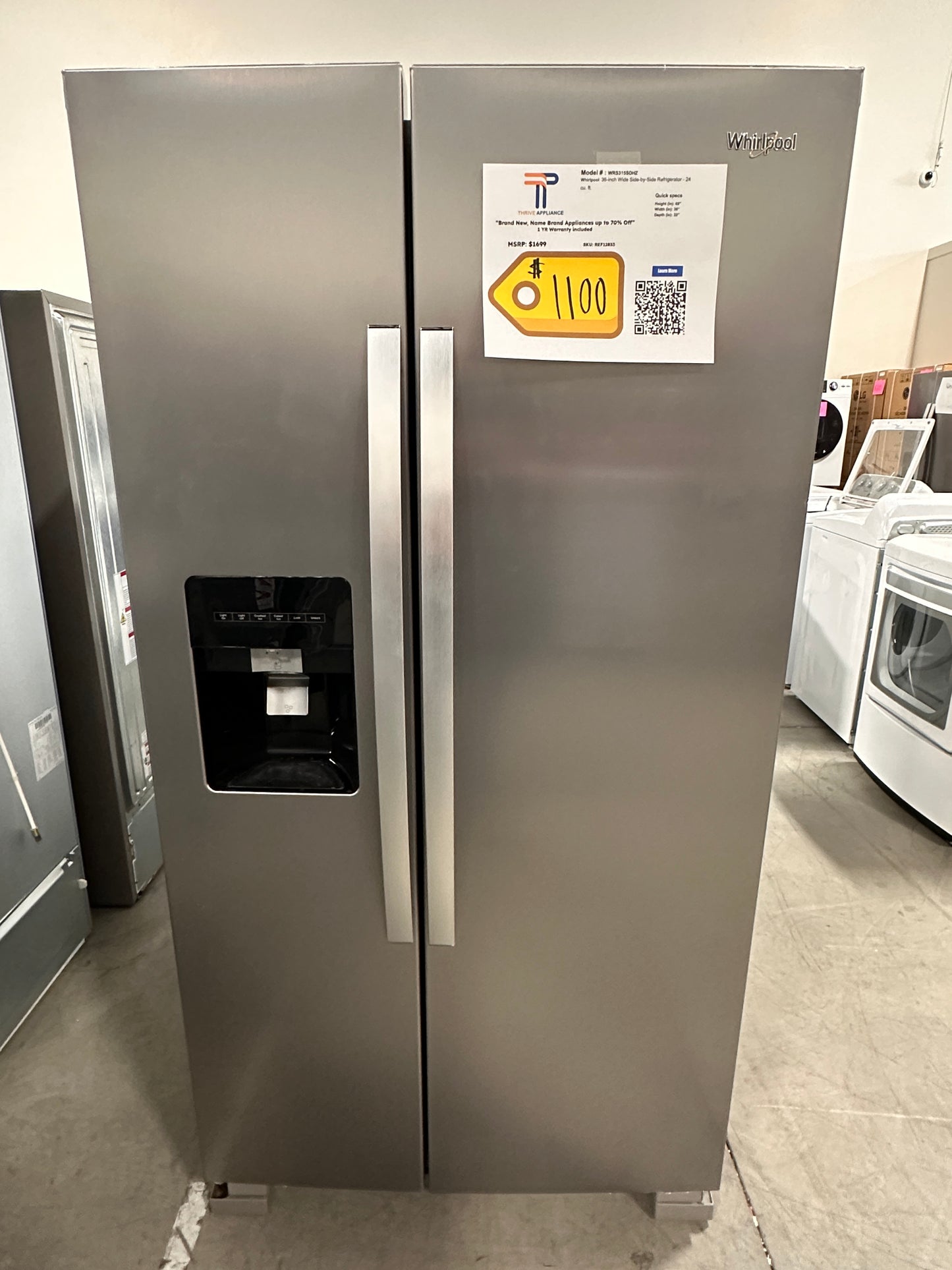 WHIRLPOOL STAINLESS STEEL REFRIGERATOR - REF12833 WRS315SDHZ