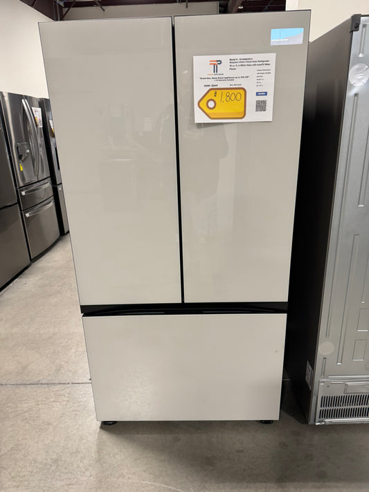 Samsung Bespoke 30 cu. ft. Standard Depth 3-Door French Door Smart Refrigerator in White Glass with Autofill Water Pitcher