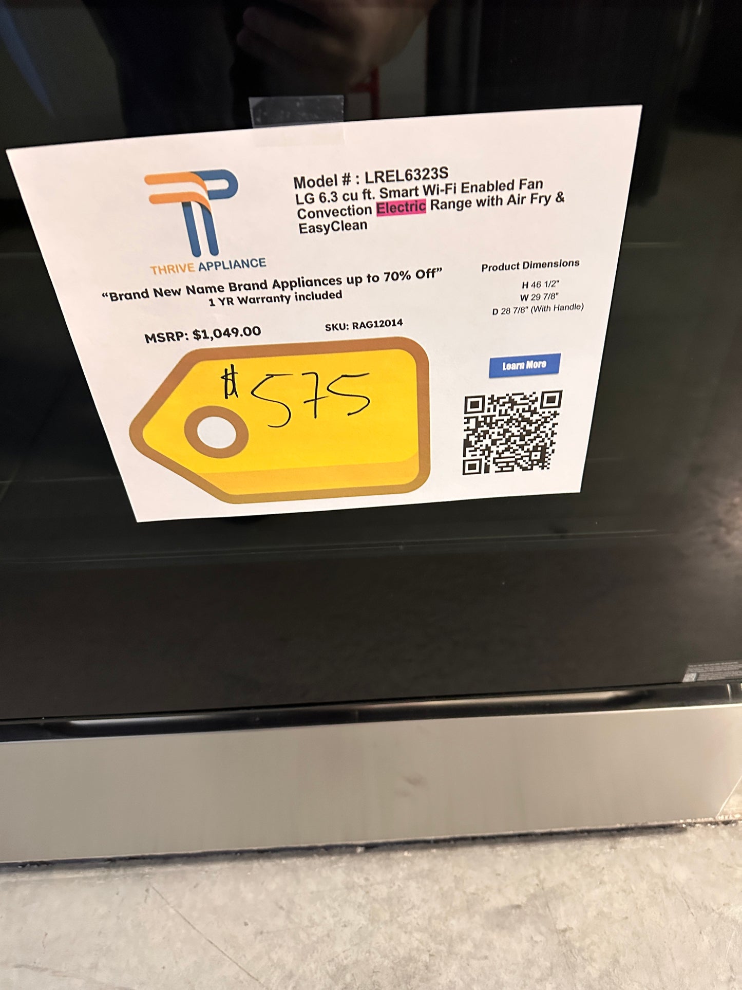 LG 6.3 Cu. Ft Stainless Electric Convection Smart Range  MODEL: LREL6323S  RAG12014