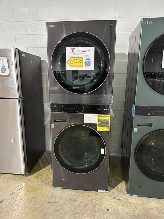 NEW BLACK STEEL LG FRONT LOAD WASHER ELECTRIC DRYER WASHTOWER MODEL: WKEX200HBA  WAS11972S